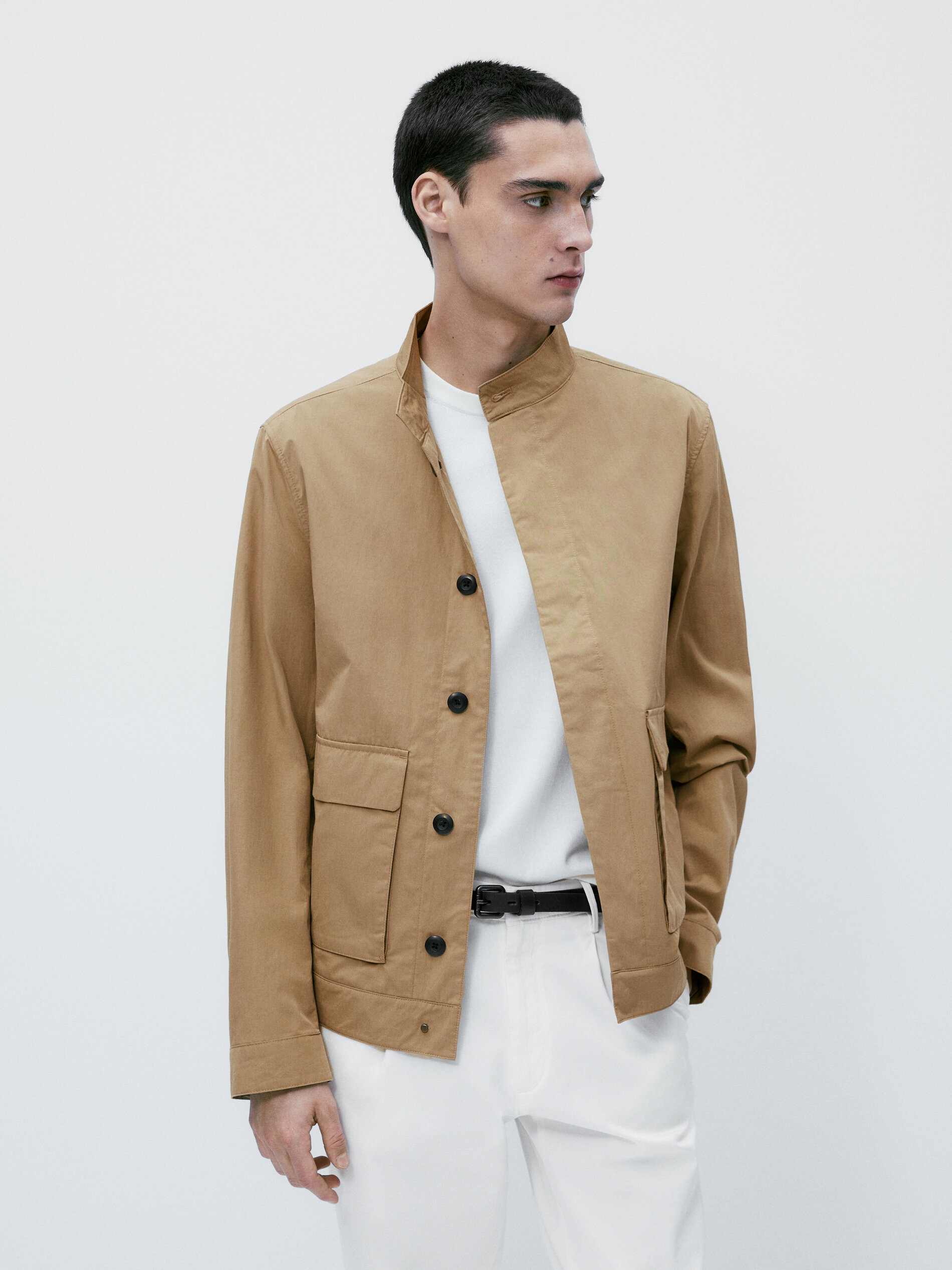 Chaqueta cuello mao mezcla algodón - TOSTADO CLARO