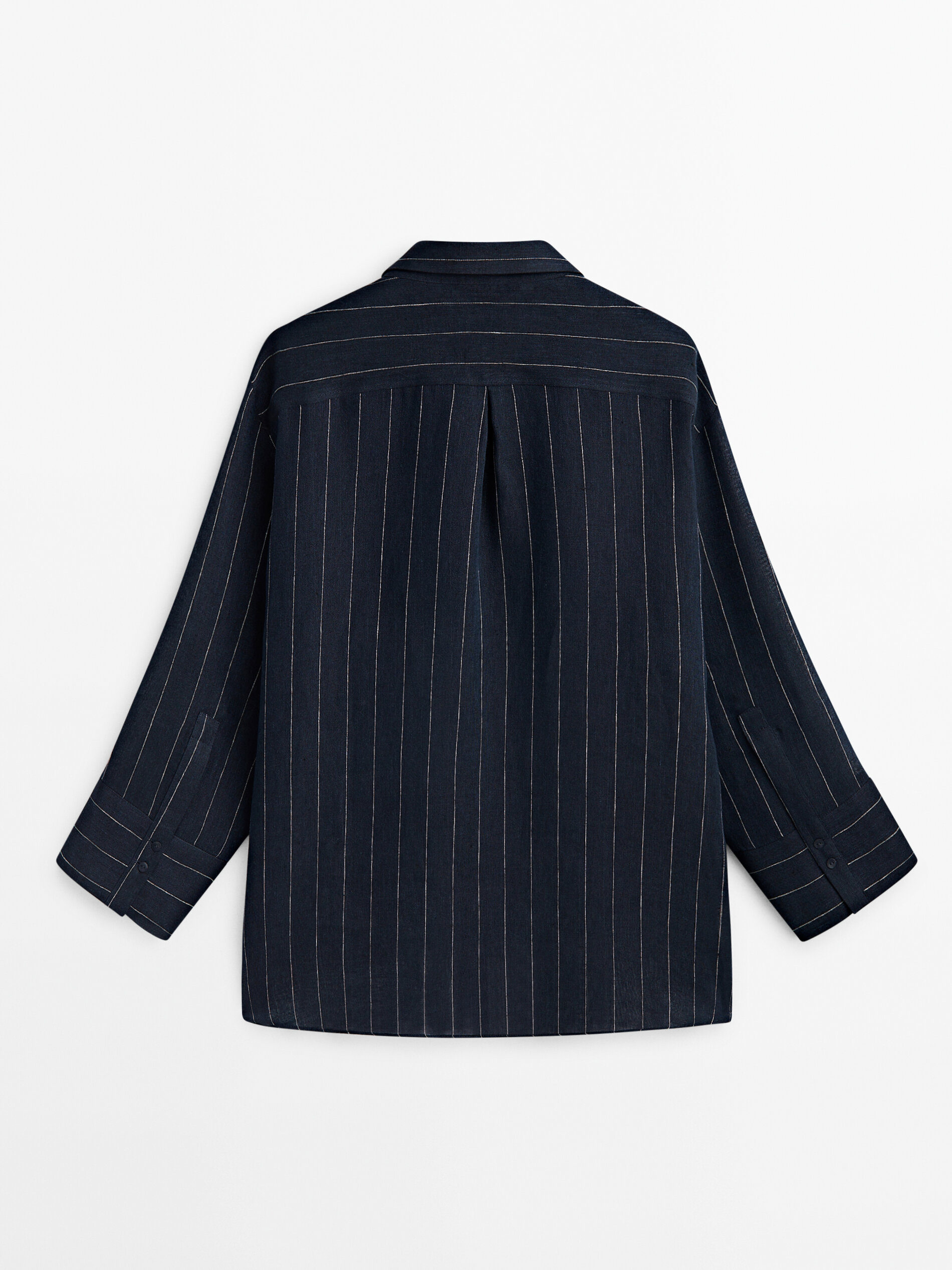 Camisa 100% lino azul marino rayas - AZUL