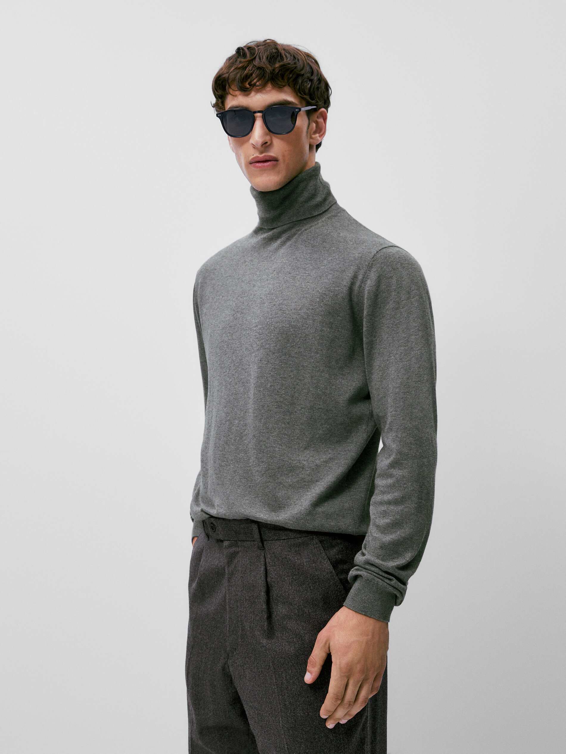 Jersey cuello alto algodón cashmere seda - GRIS ANTRACITA