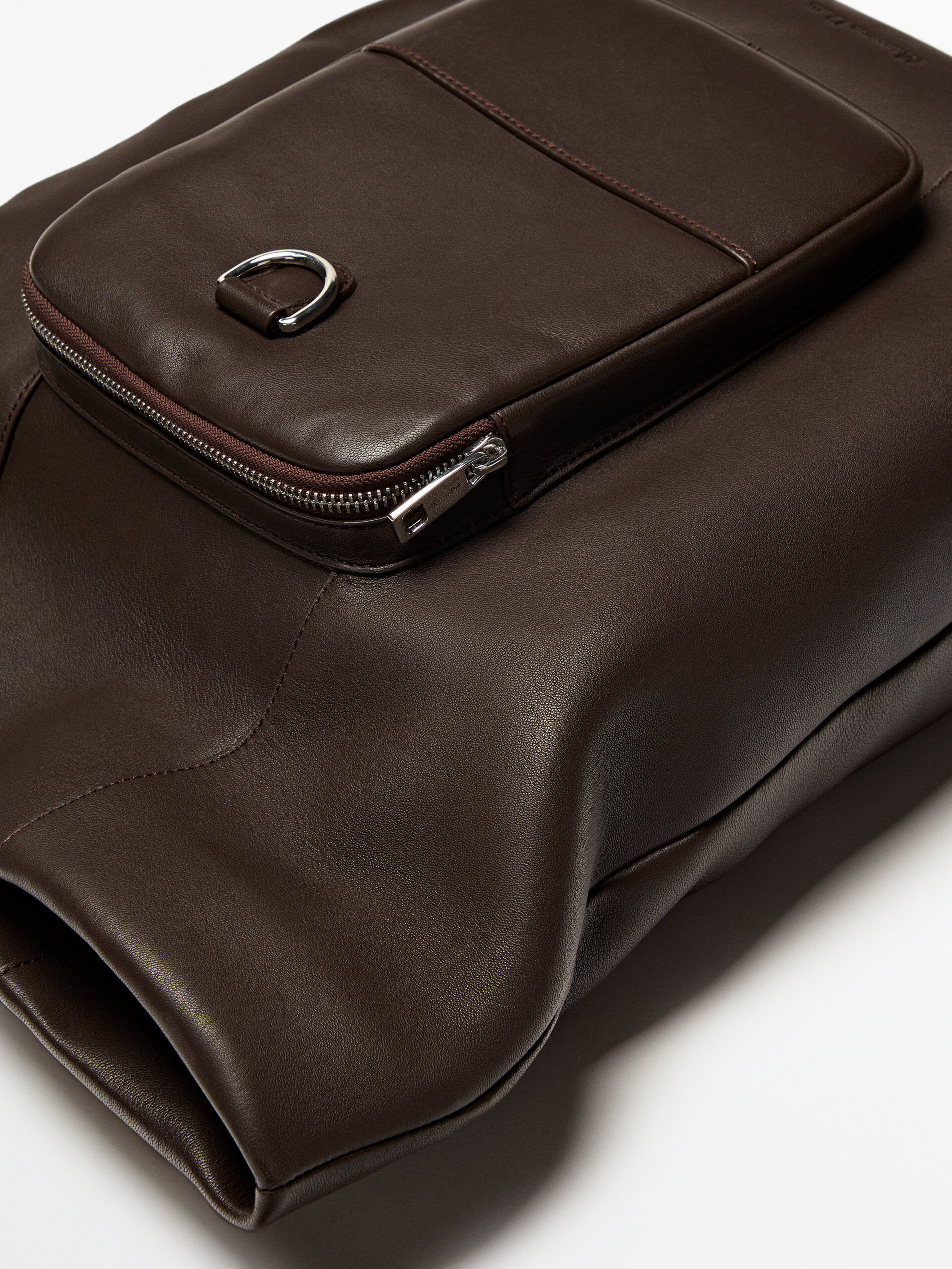 Mochila marrón plegada piel - MARRÓN