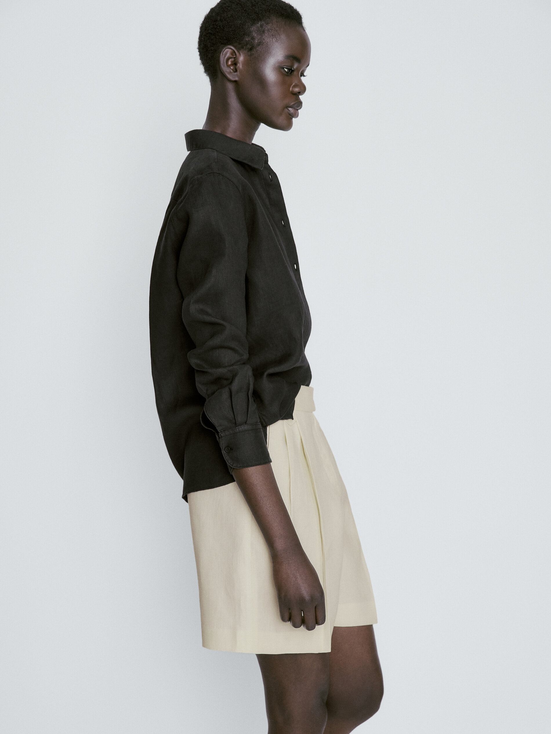 Bermuda pinzas 100% lino - Vainilla