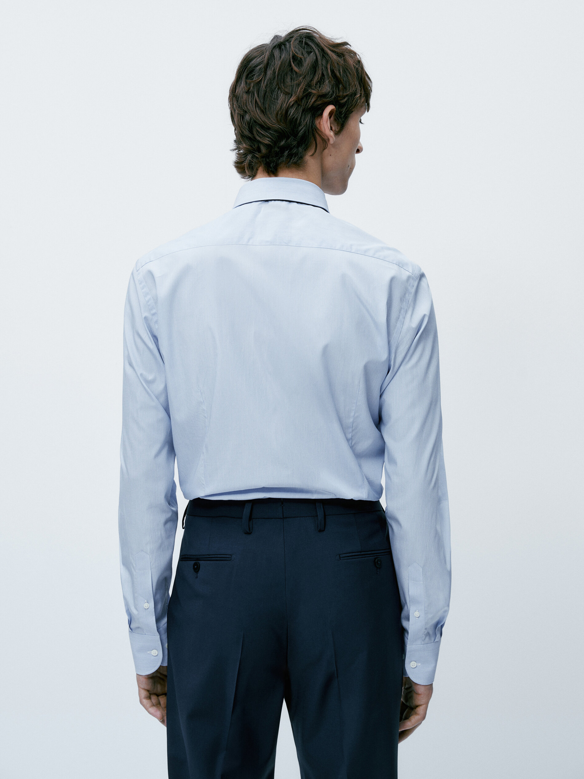 Camisa rayas algodón slim fit - CELESTE