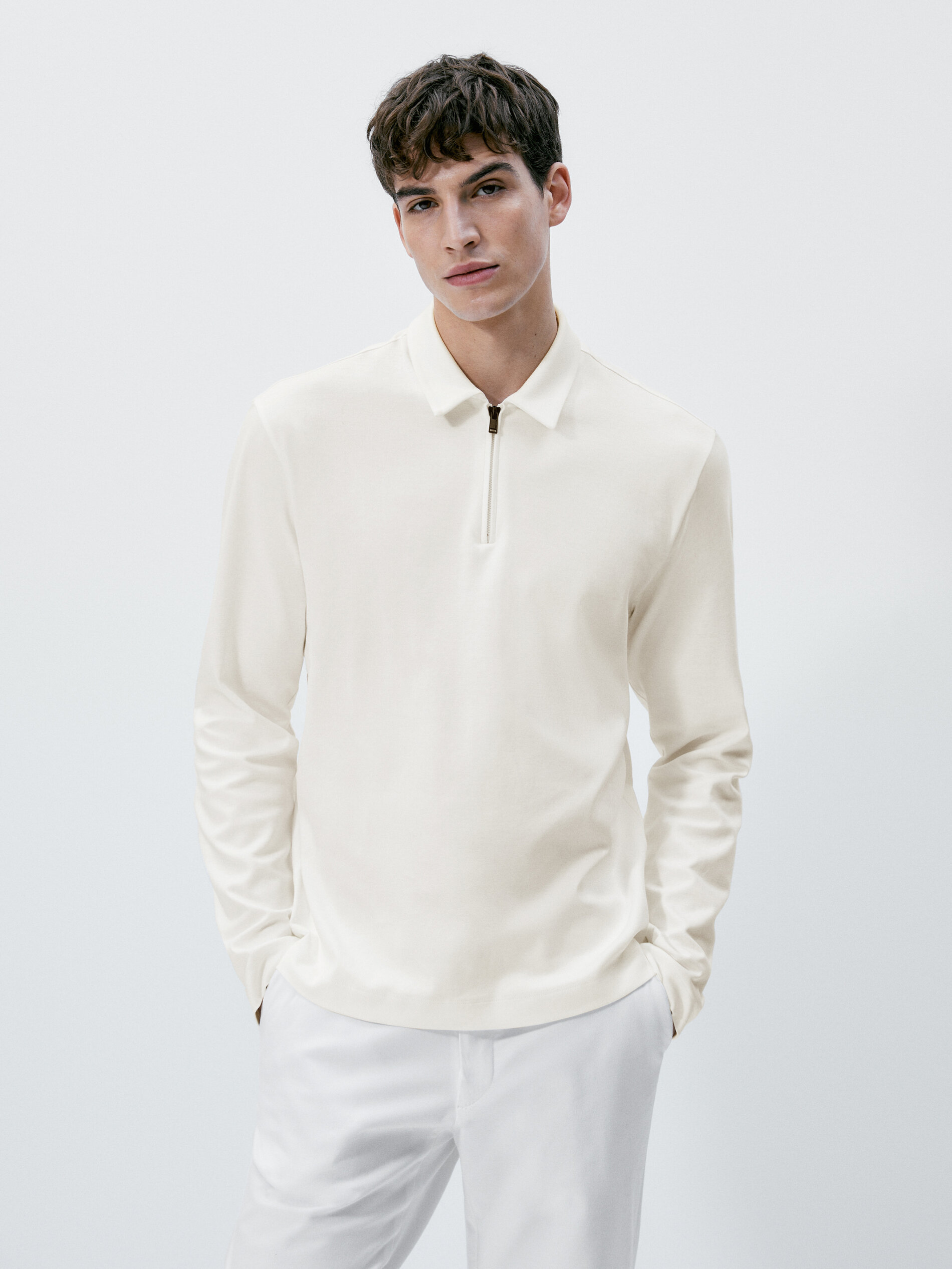 Polo manga larga cuello cremallera - CRUDO