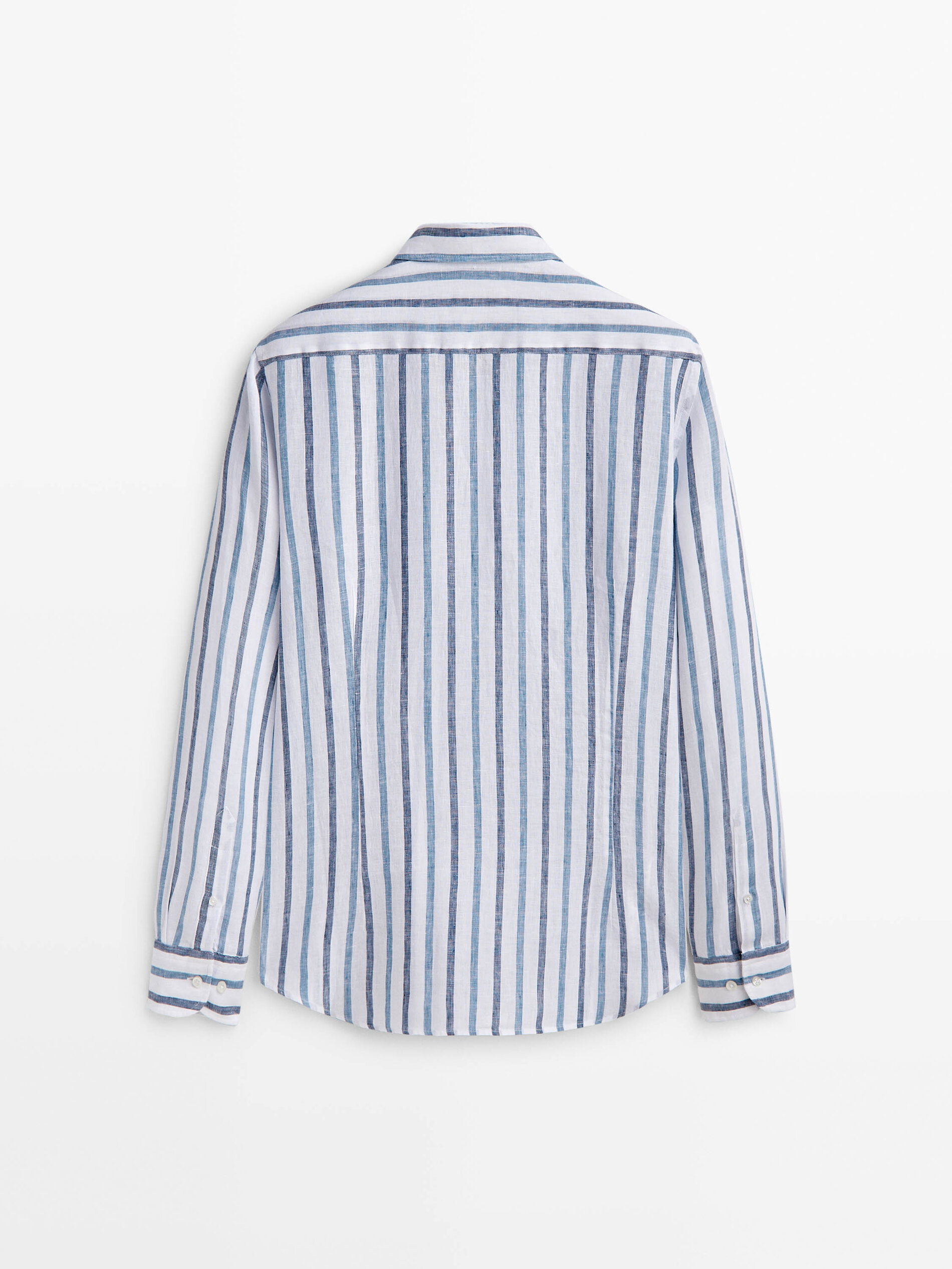 Camisa rayas doble tono lino slim fit - Azul Claro