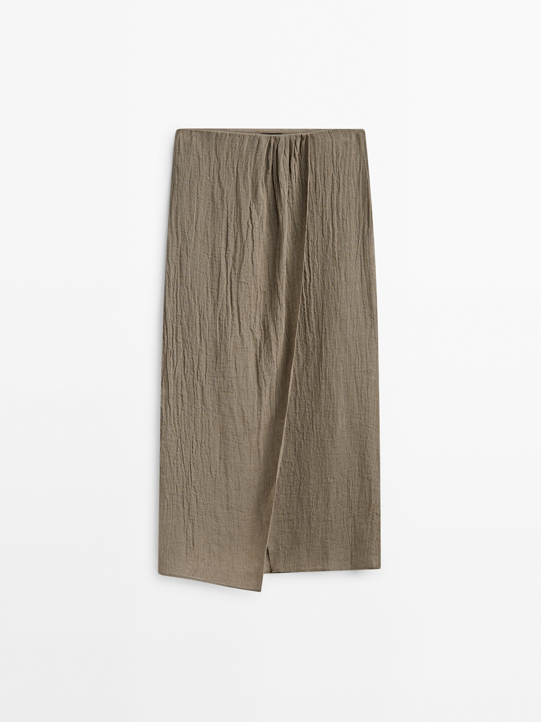 Falda midi lino acabado gofrado - Piedra