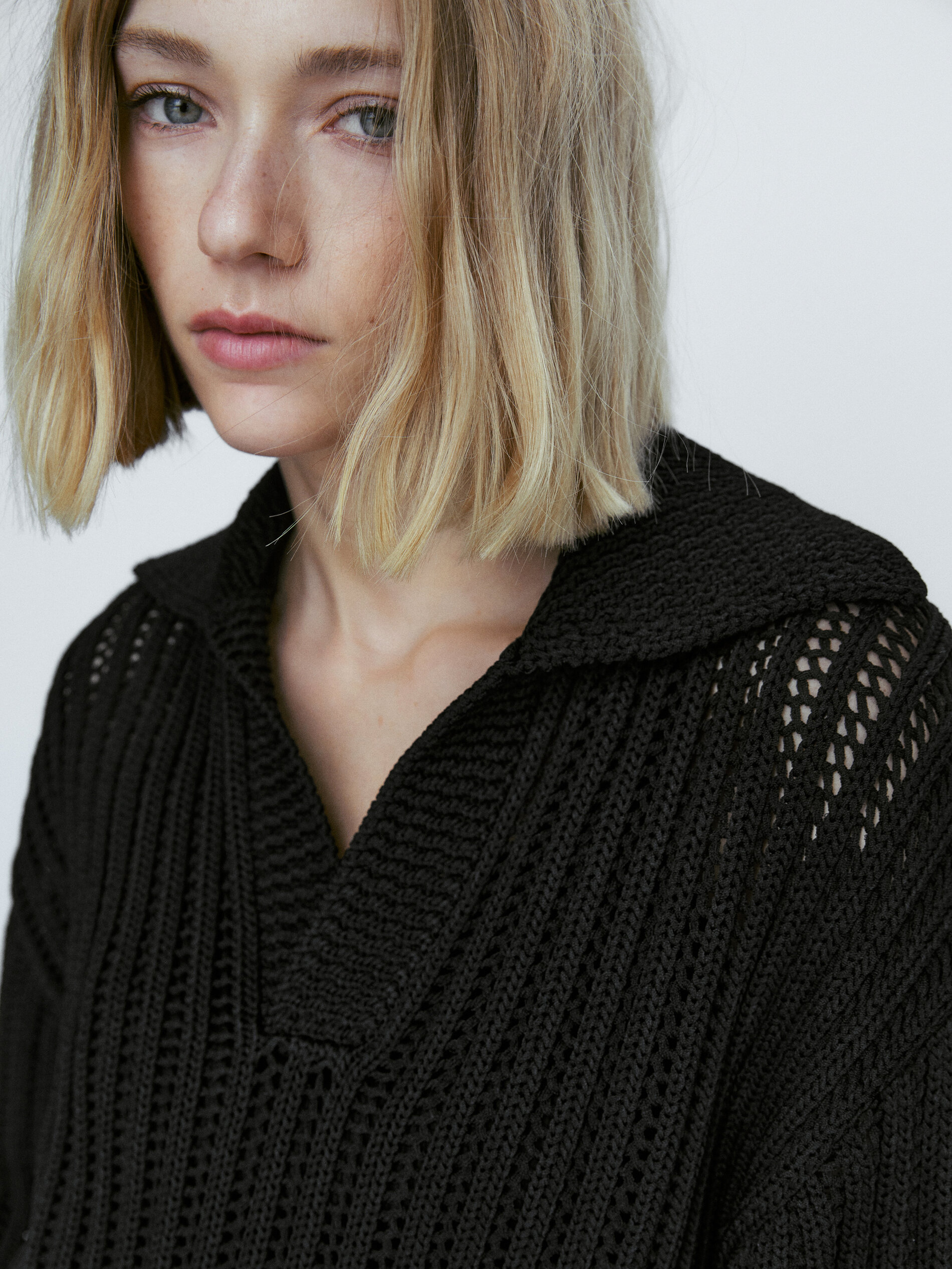 Jersey punto estructura cuello polo - NEGRO