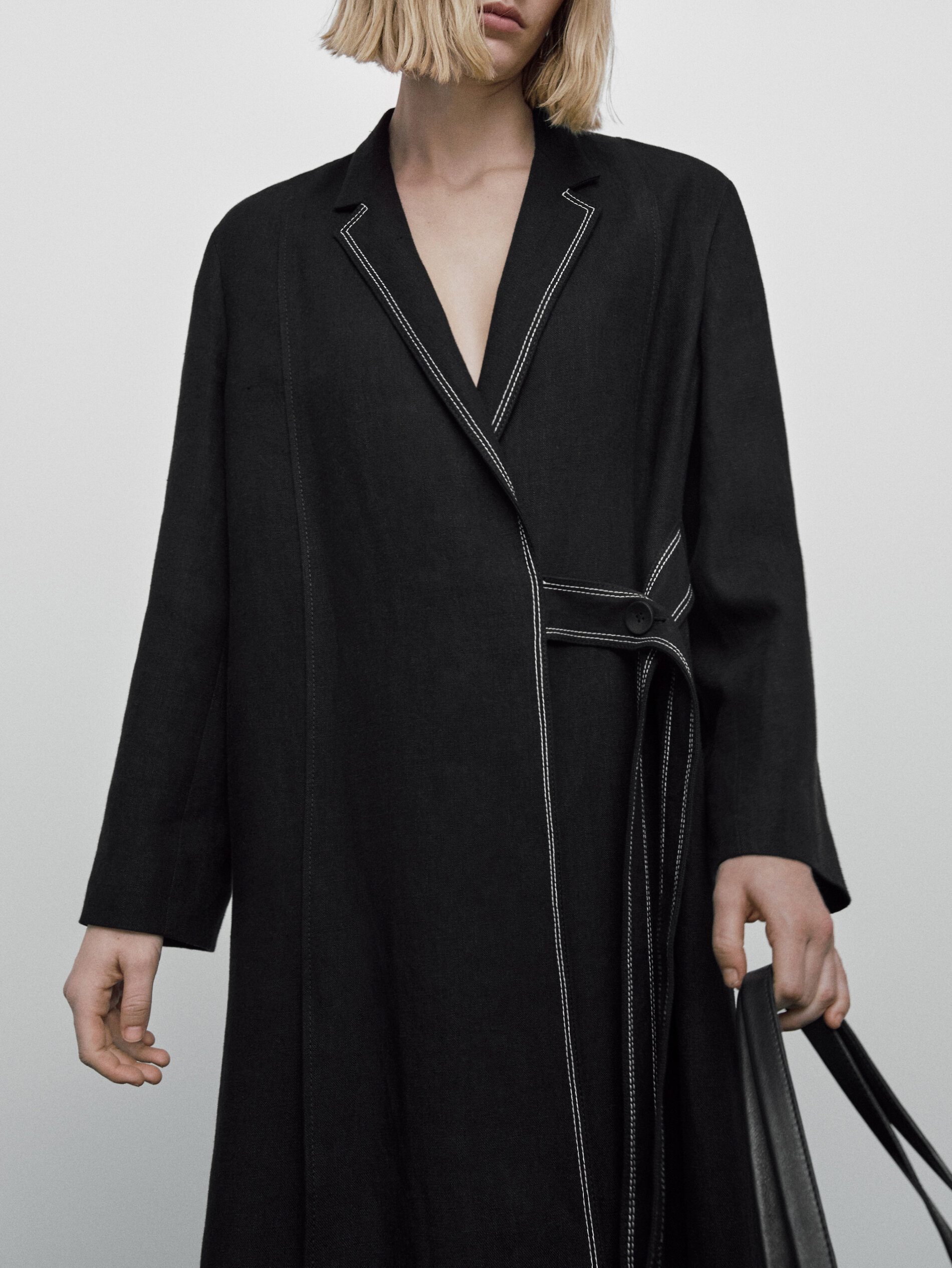 Abrigo cruzado lino Limited edition - NEGRO