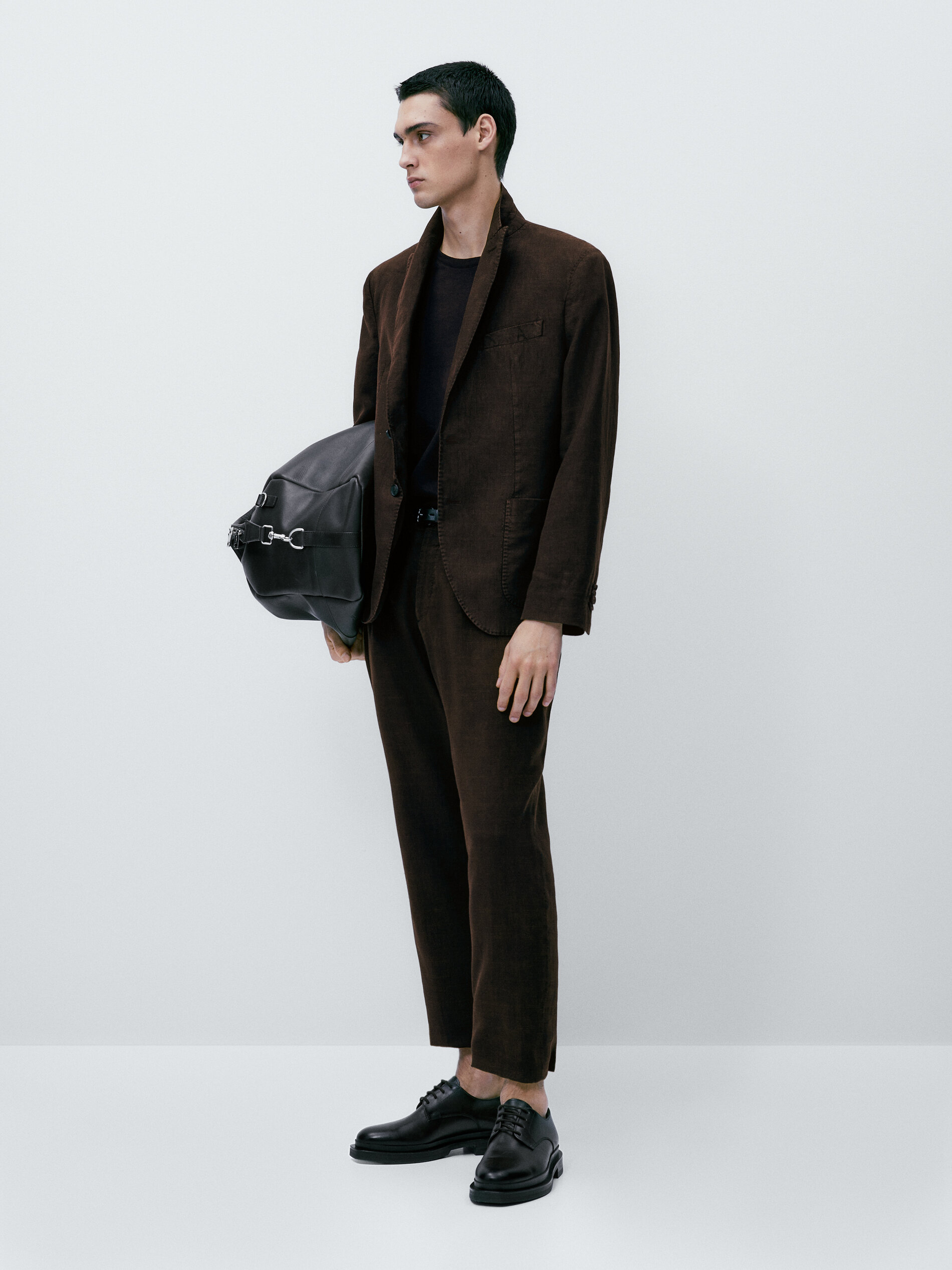 Americana traje con lino tintado falso cuadro - MARRÓN