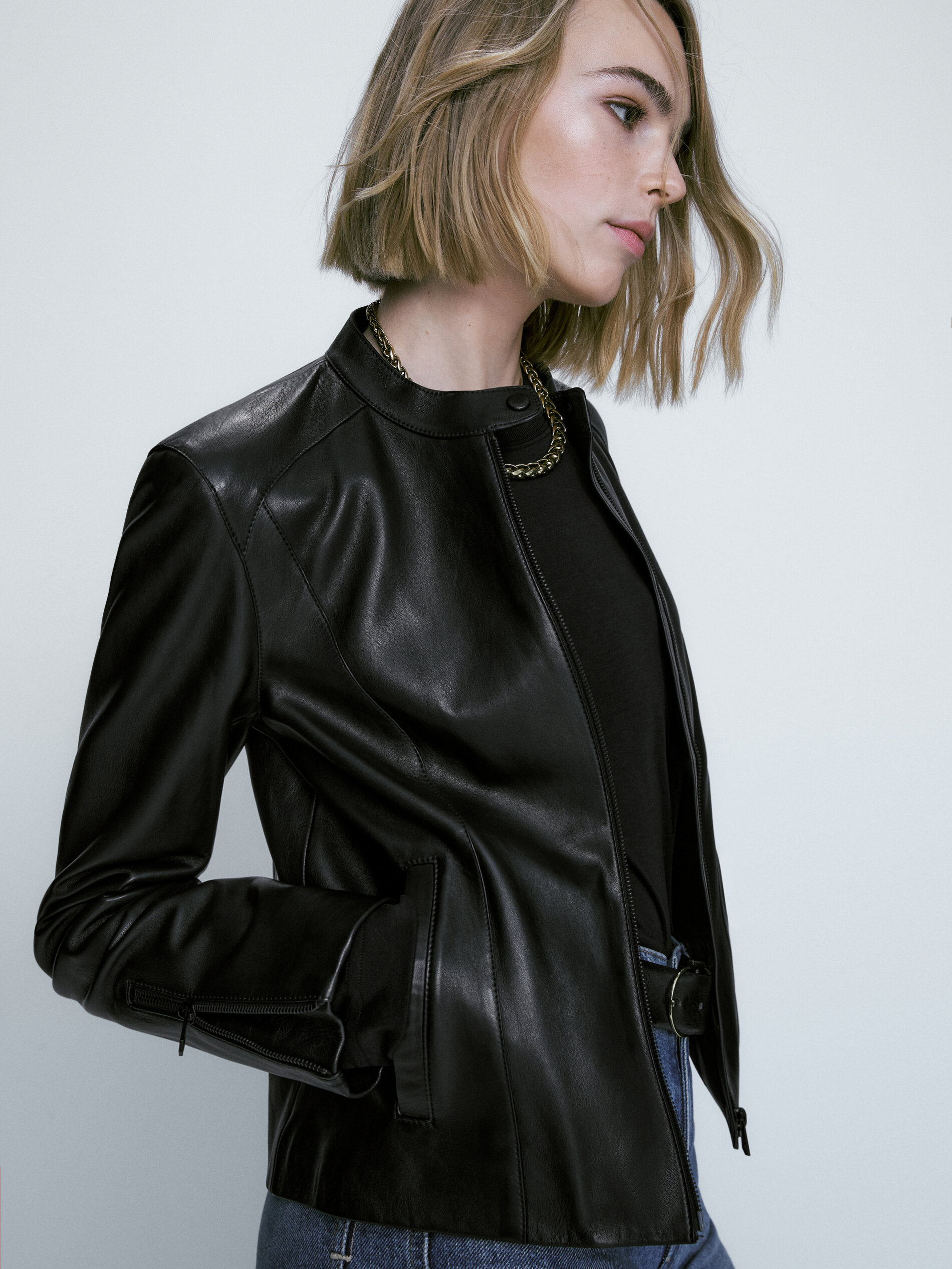 Chaqueta piel napa negra - NEGRO