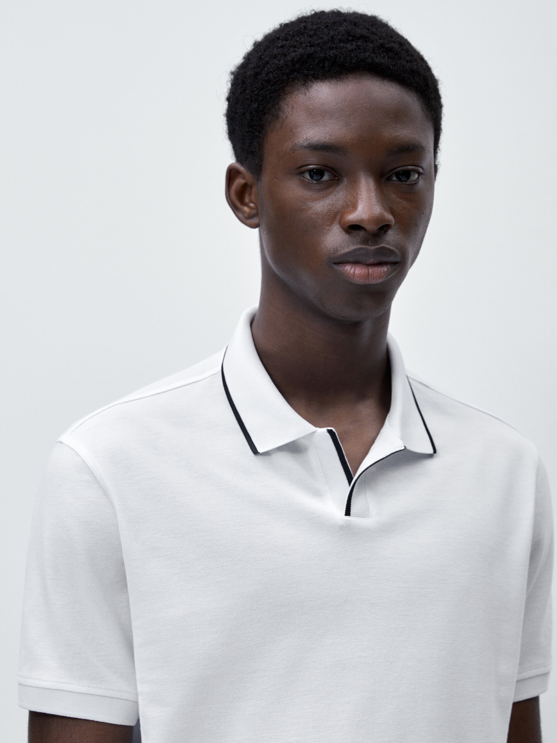 Polo cuello contraste manga corta - BLANCO