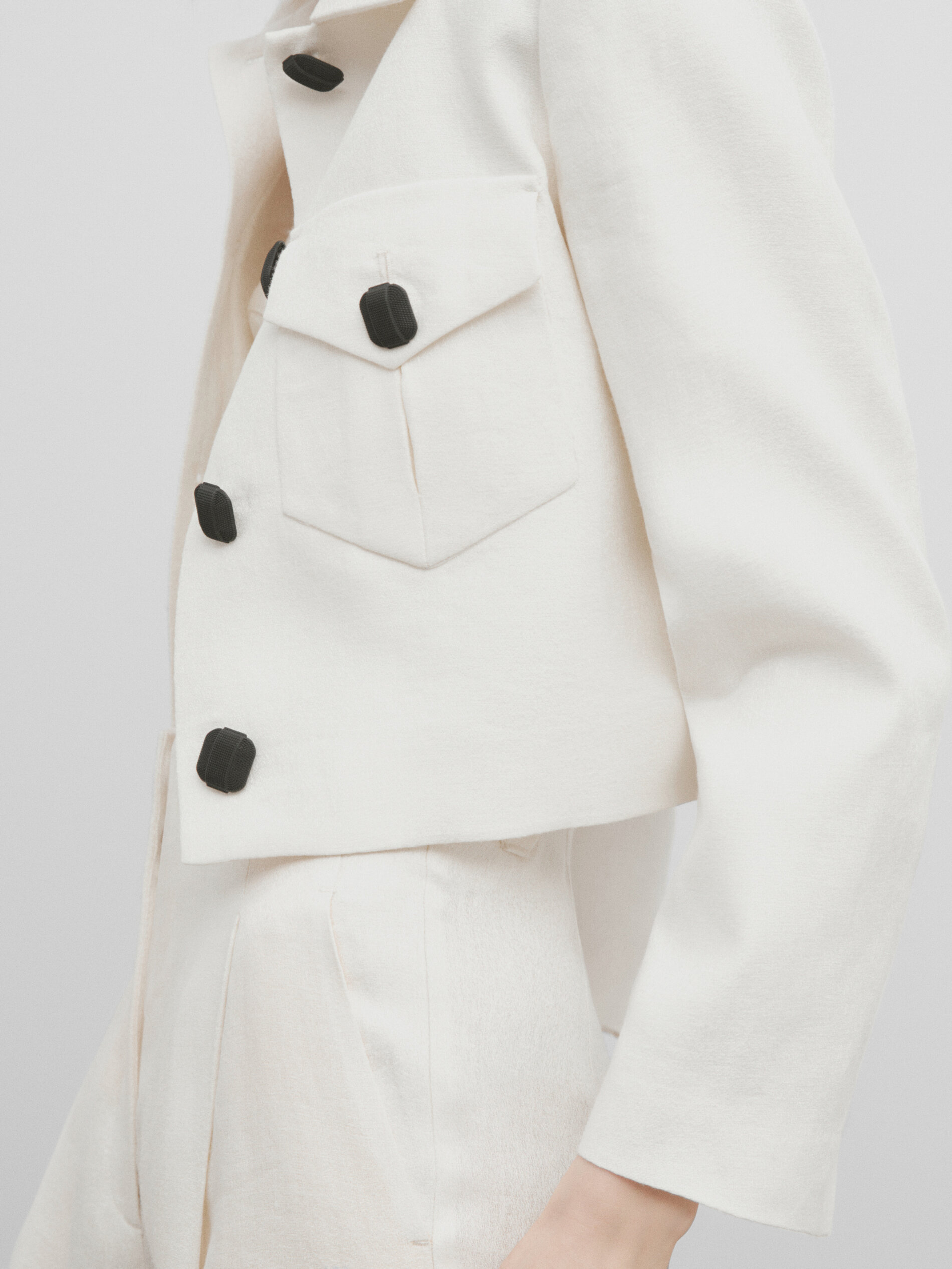 Chaqueta corta lino jacquard -Studio - BLANCO