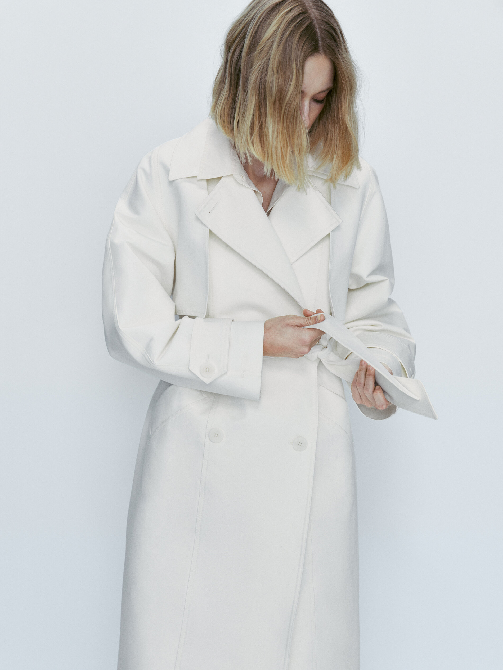 Chaqueta trench doble tejido - CRUDO