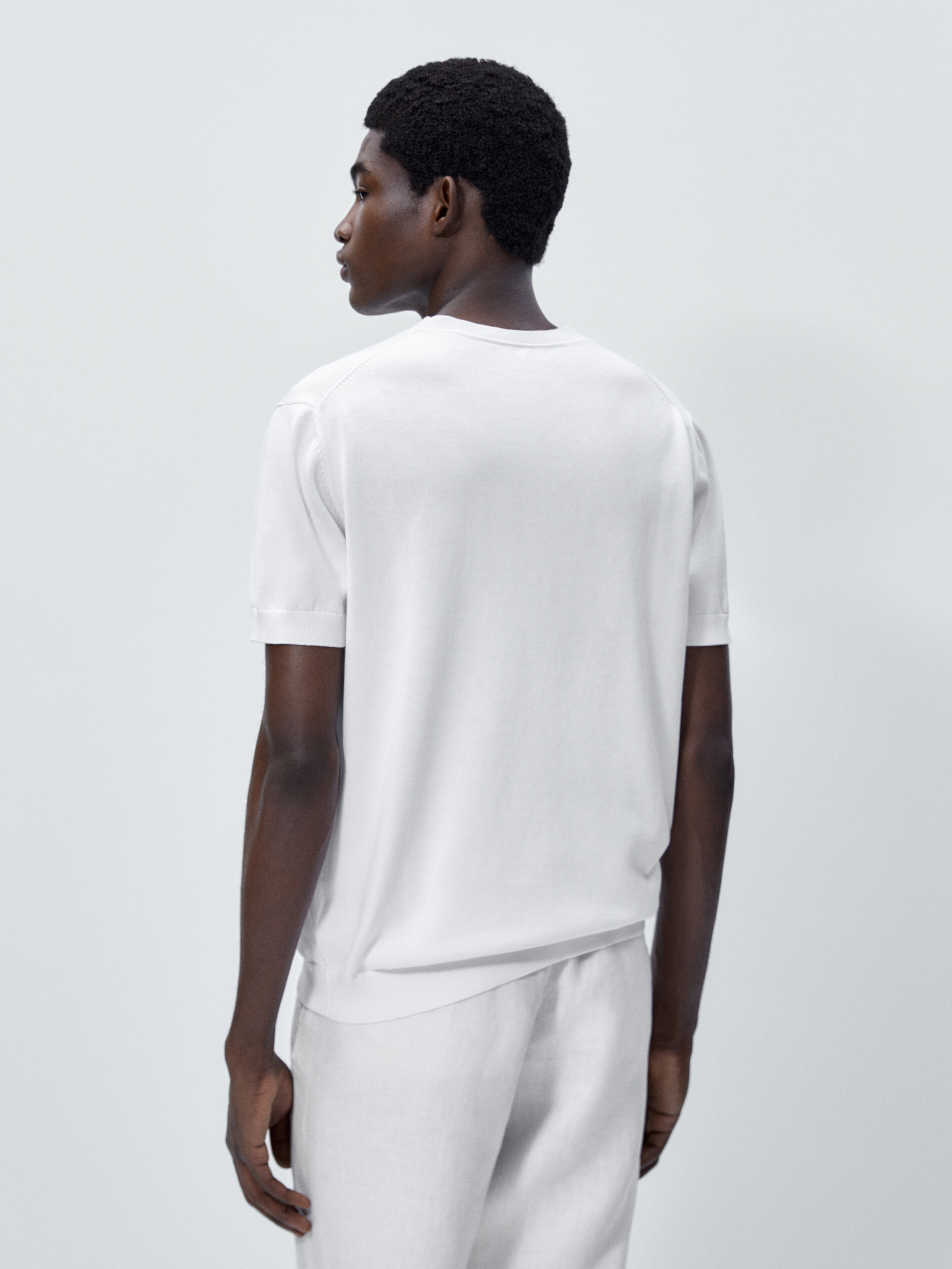 Jersey punto manga corta cuello pico - BLANCO