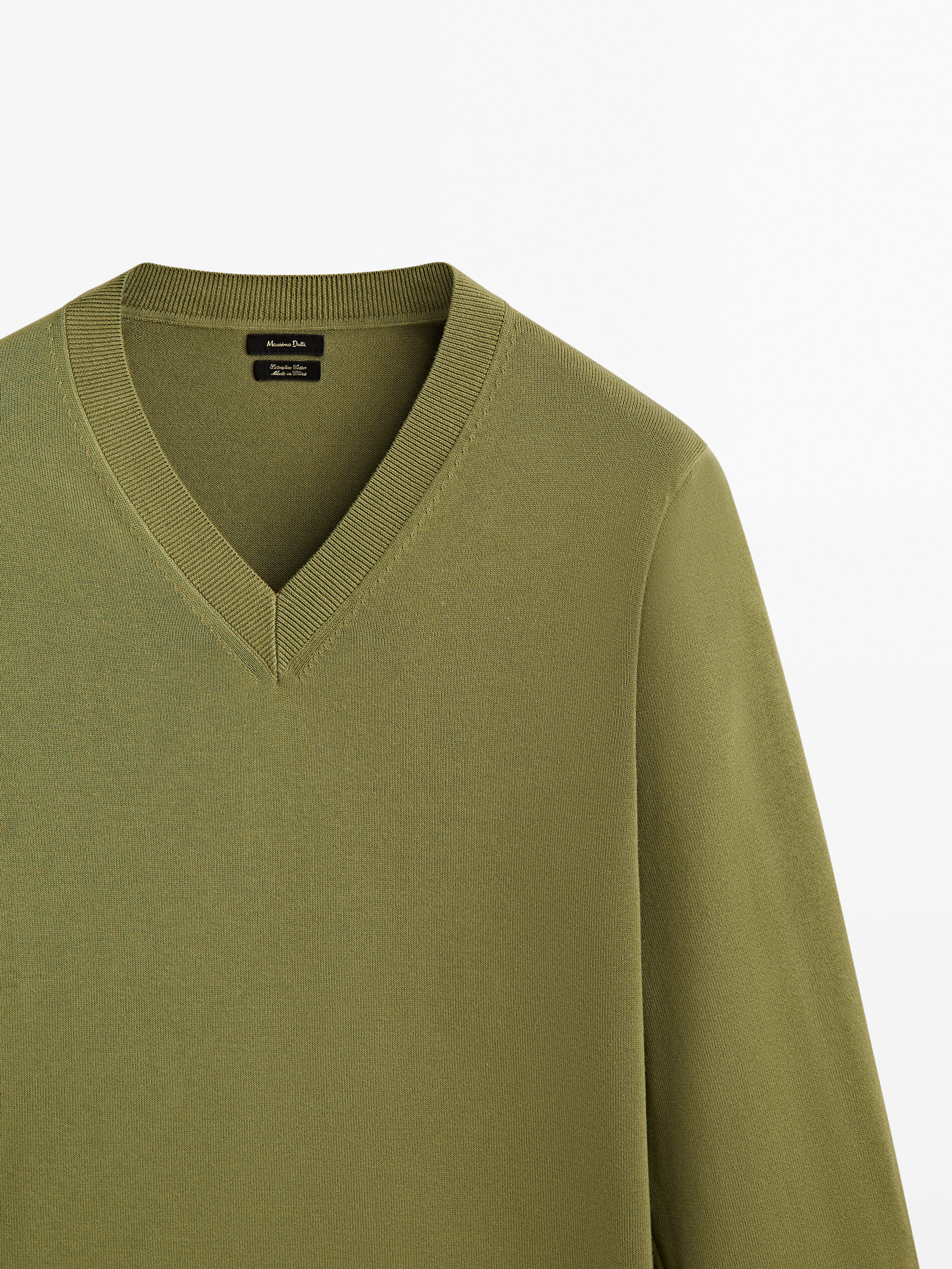 Jersey cuello pico algodón - Kaki