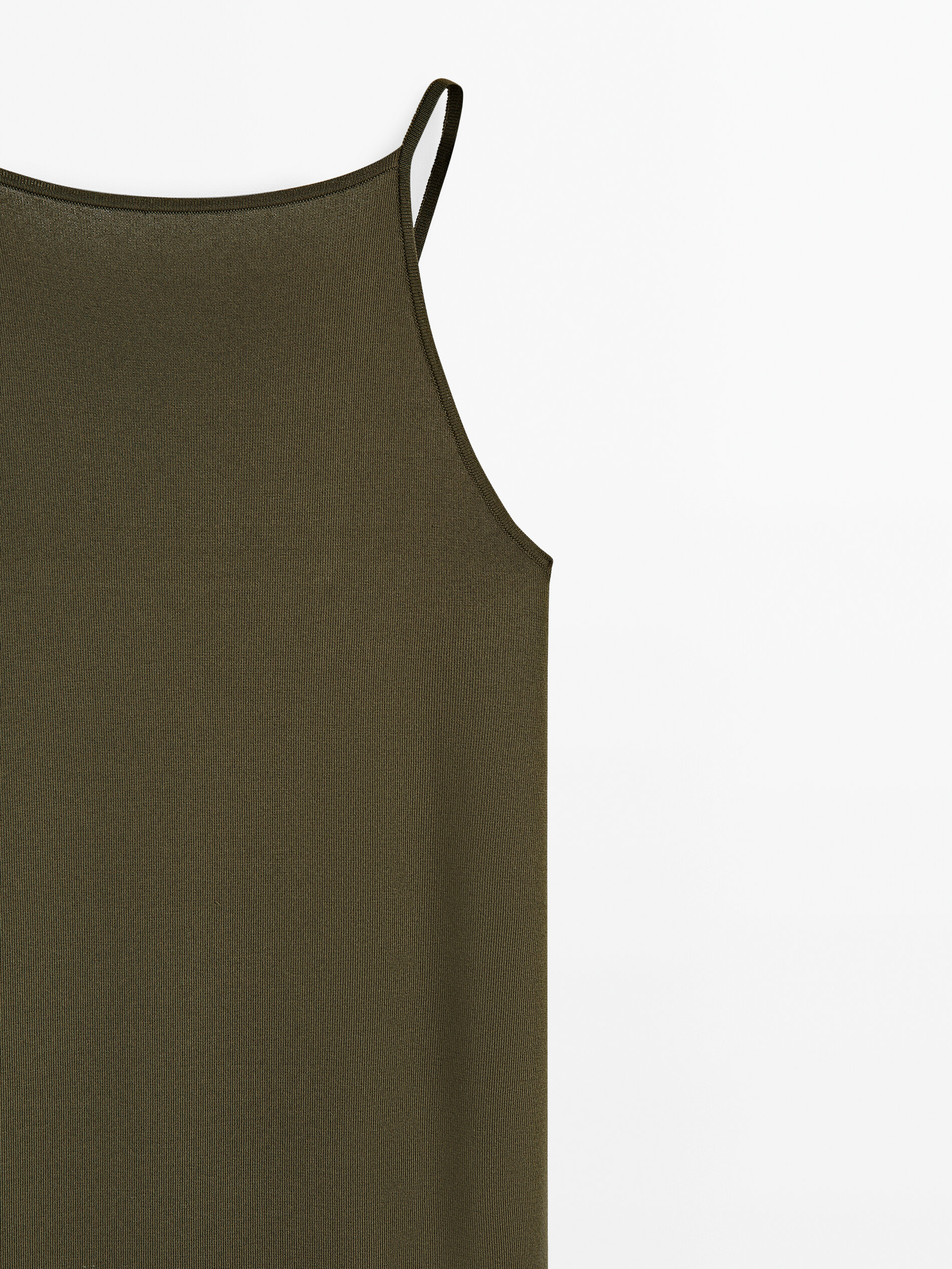 Vestido punto tirantes escote cuadrado - KAKI OSCURO