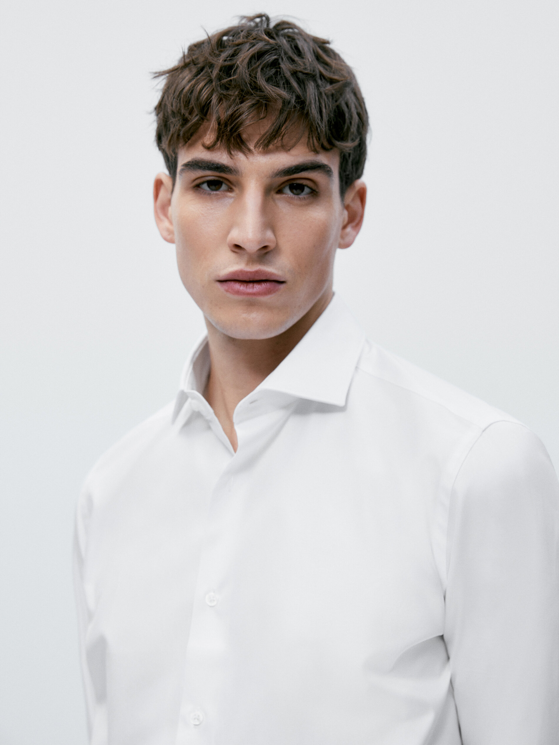 Camisa sarga algodón slim fit - BLANCO