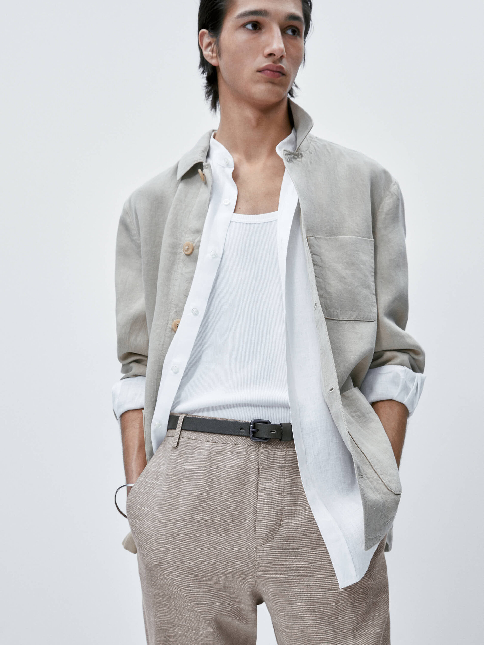 Pantalón chino fil a fil tapered fit - BEIGE