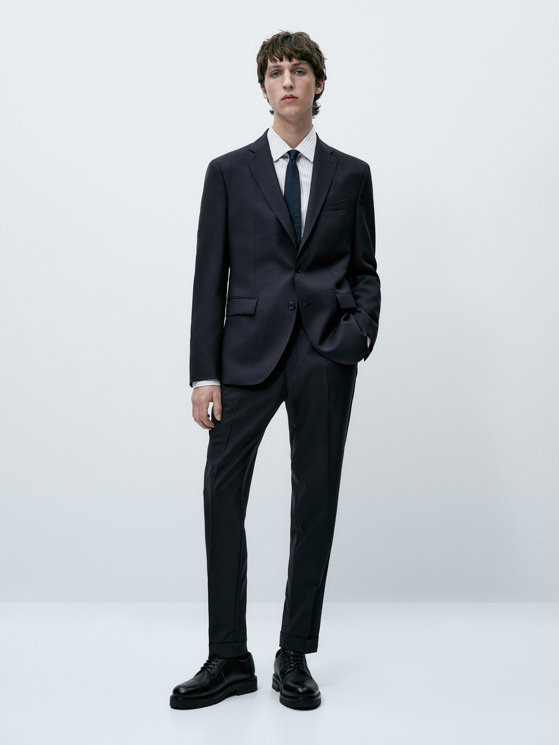 Pantalón traje cuadrillé azul lana - AZUL MARINO