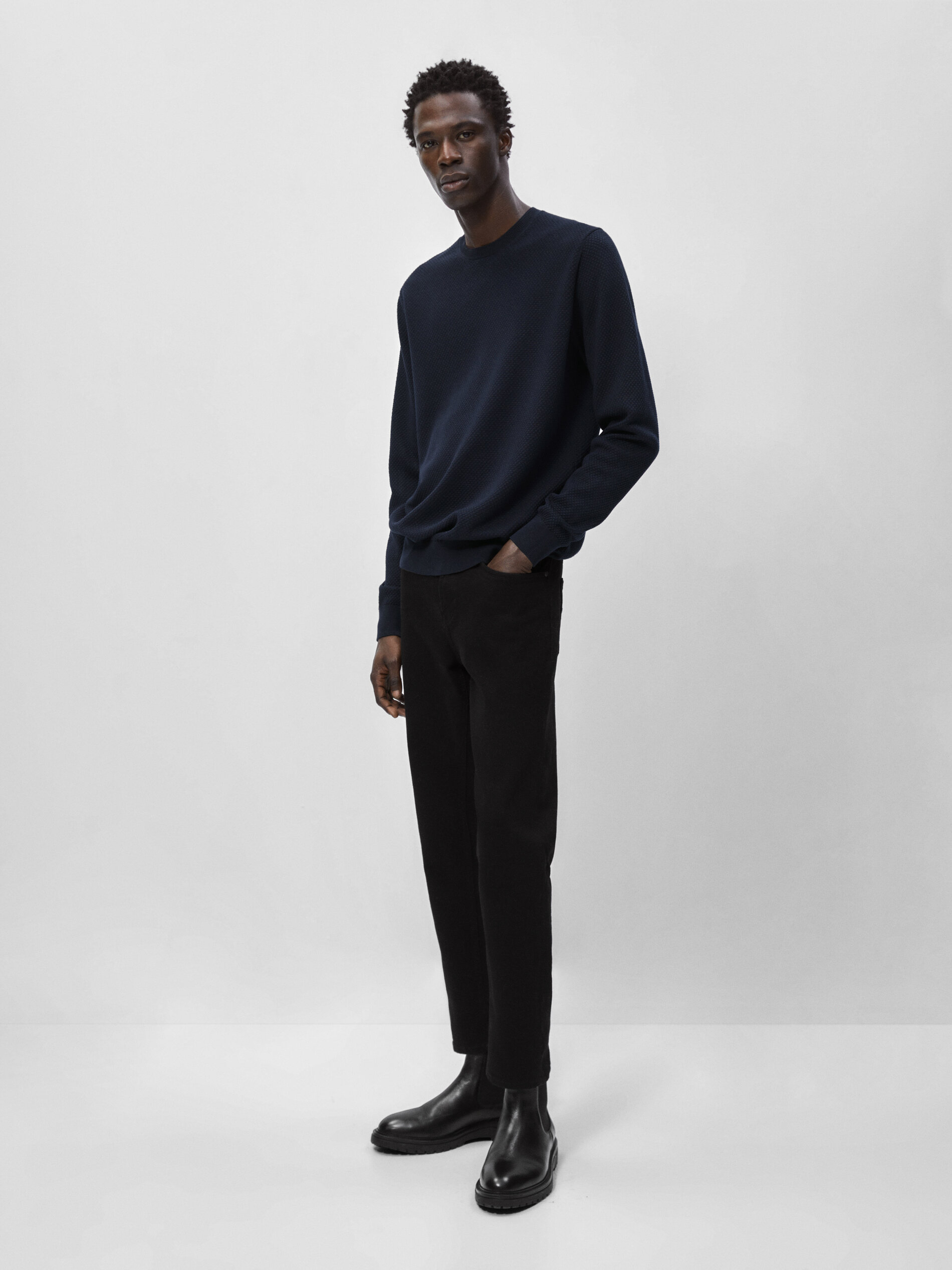 Jersey de punto estructura cuello redondo - AZUL MARINO