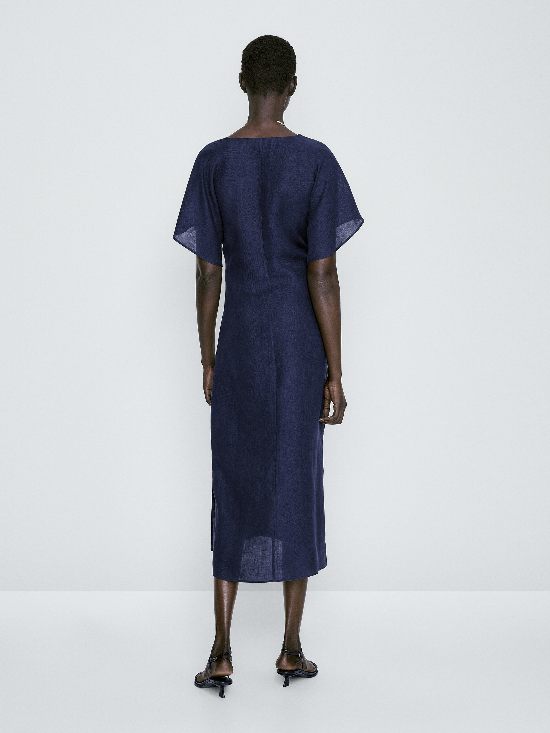 Vestido midi lino lazada - AZUL