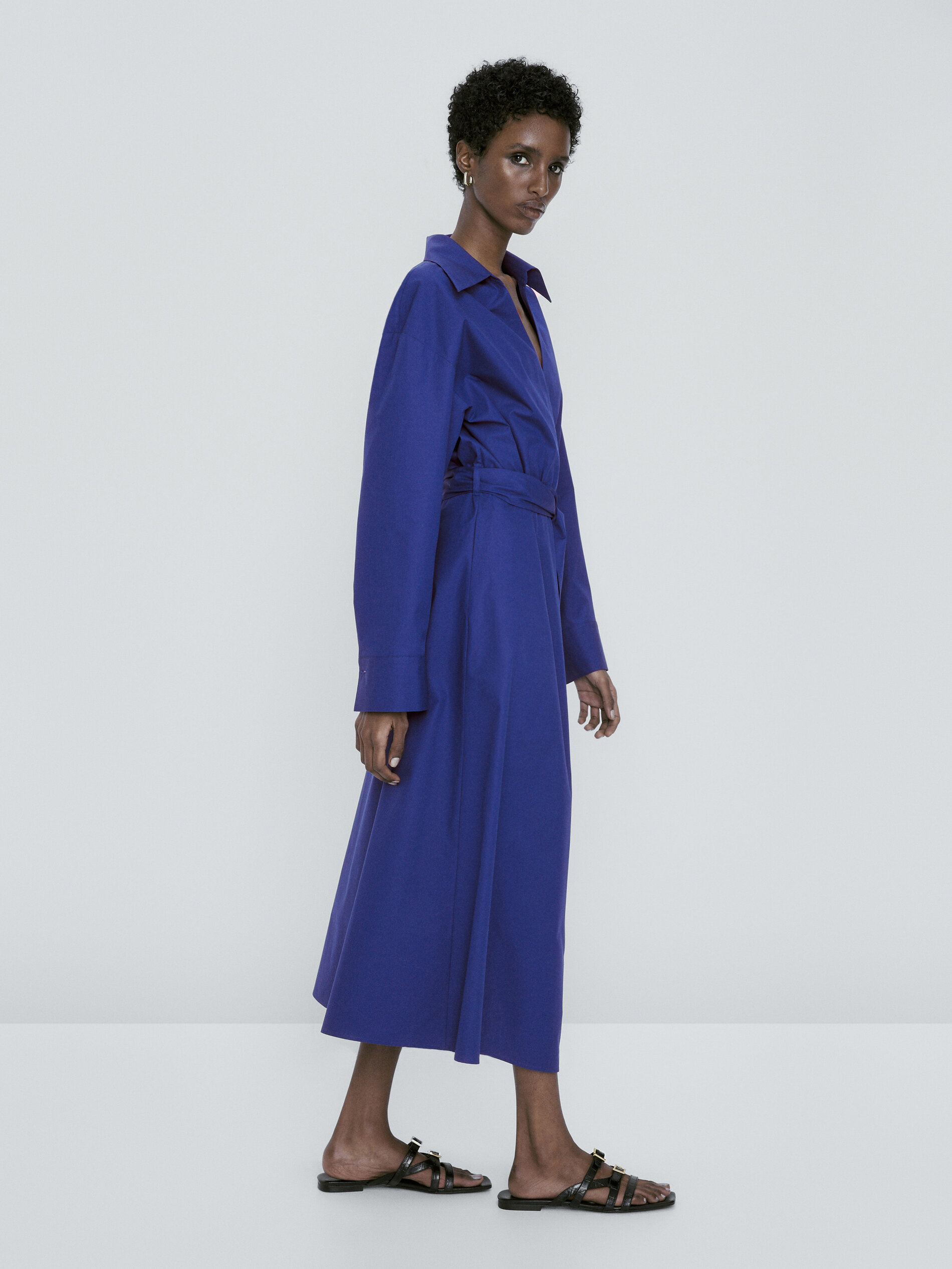 Vestido popelín cruzado lazada - AZUL ELÉCTRICO