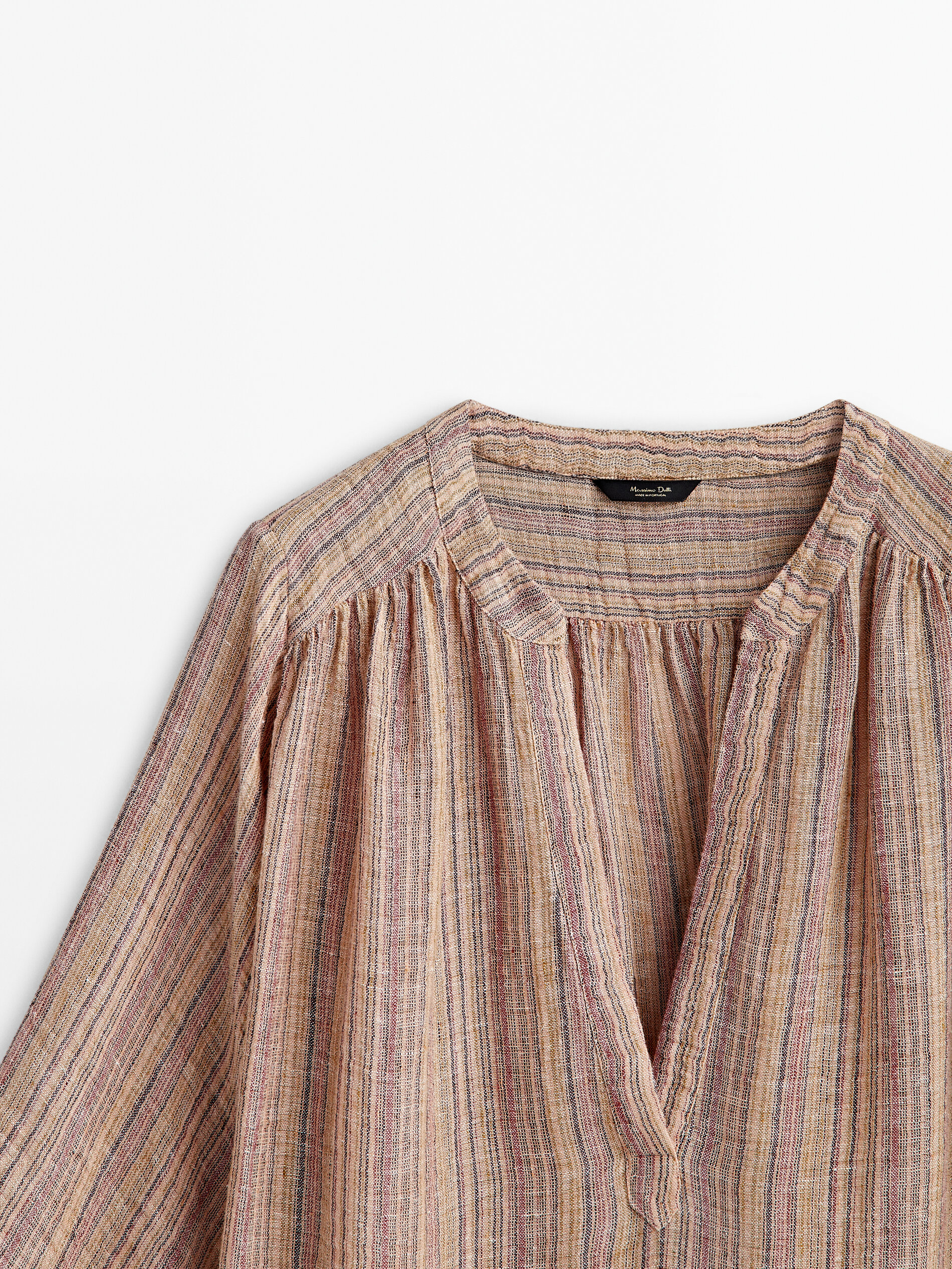 Vestido túnica rayas mezcla lino - Combinado