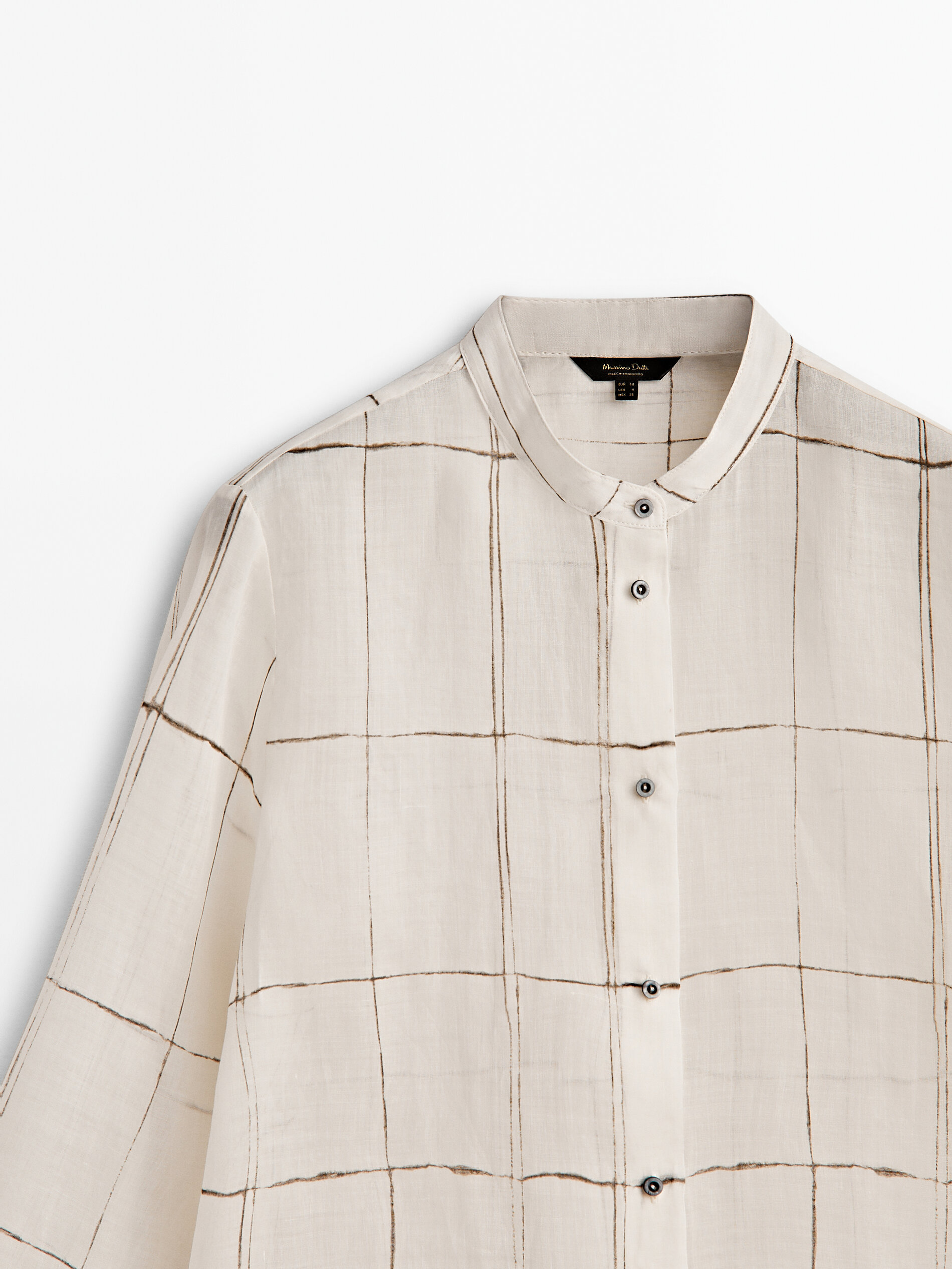 Camisa estampado cuadros cuello mao - CRUDO