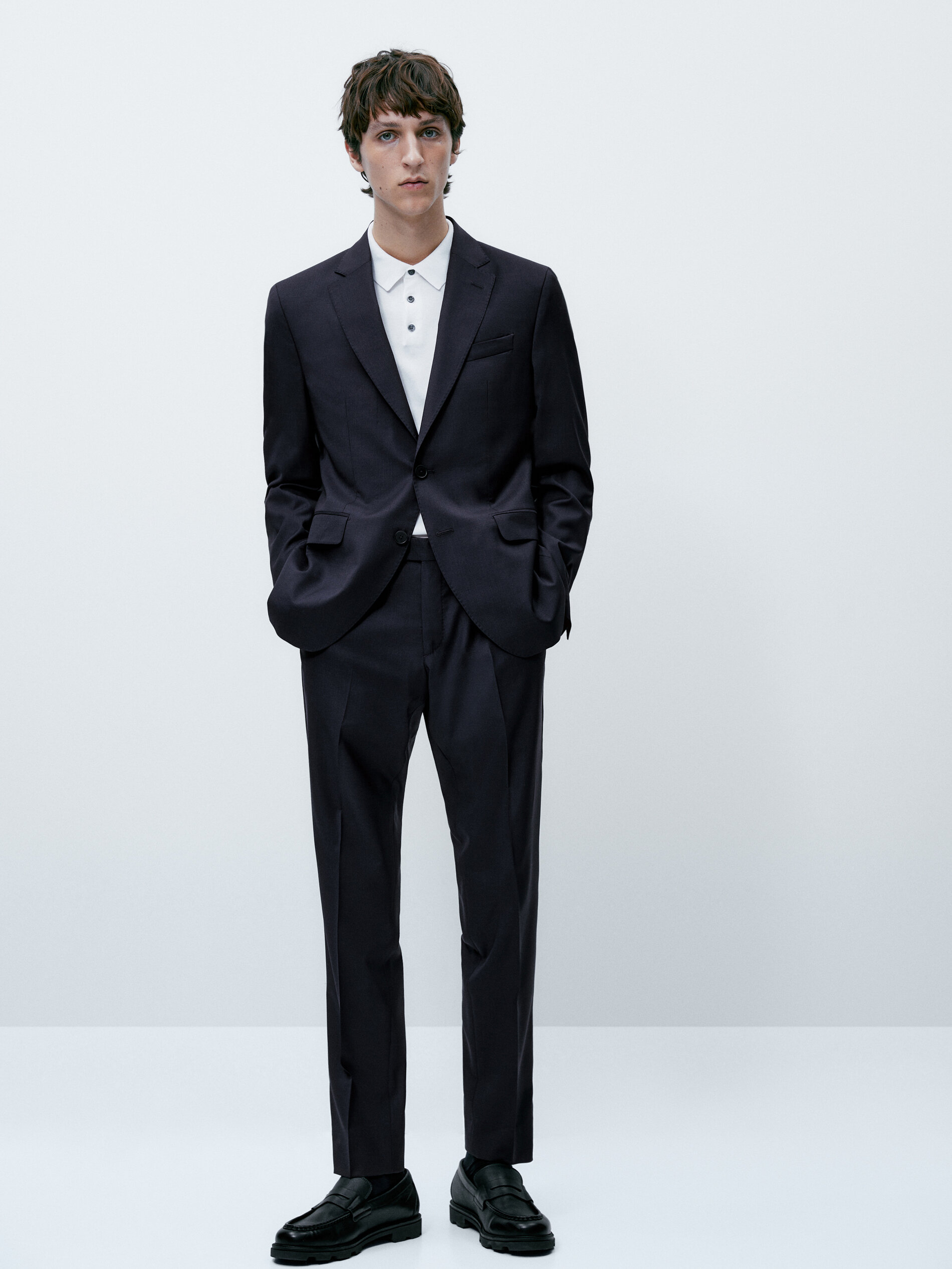 Pantalón traje pata de gallo 100% lana - AZUL MARINO