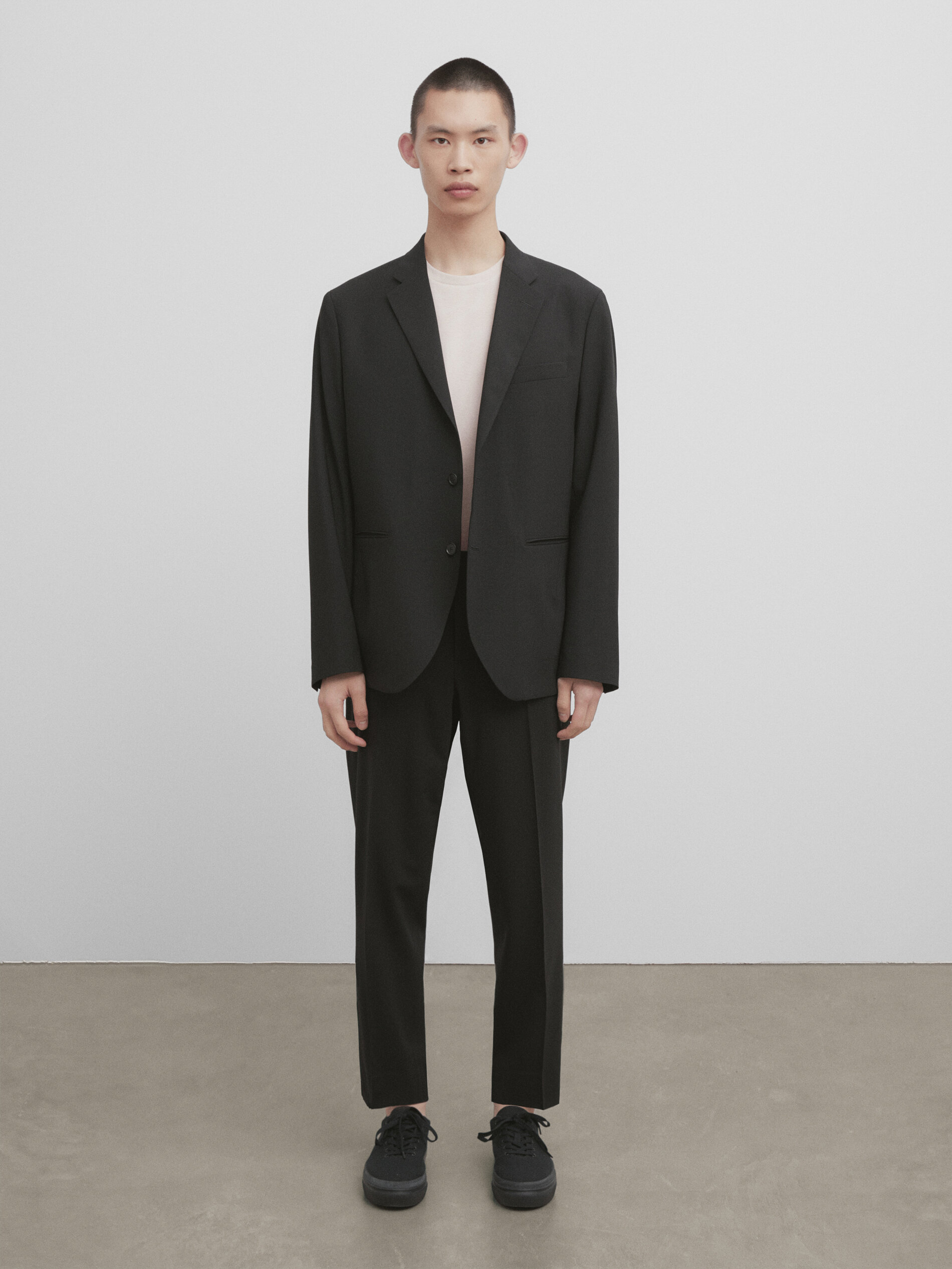 Pantalón traje negra mezcla lana -Studio - NEGRO