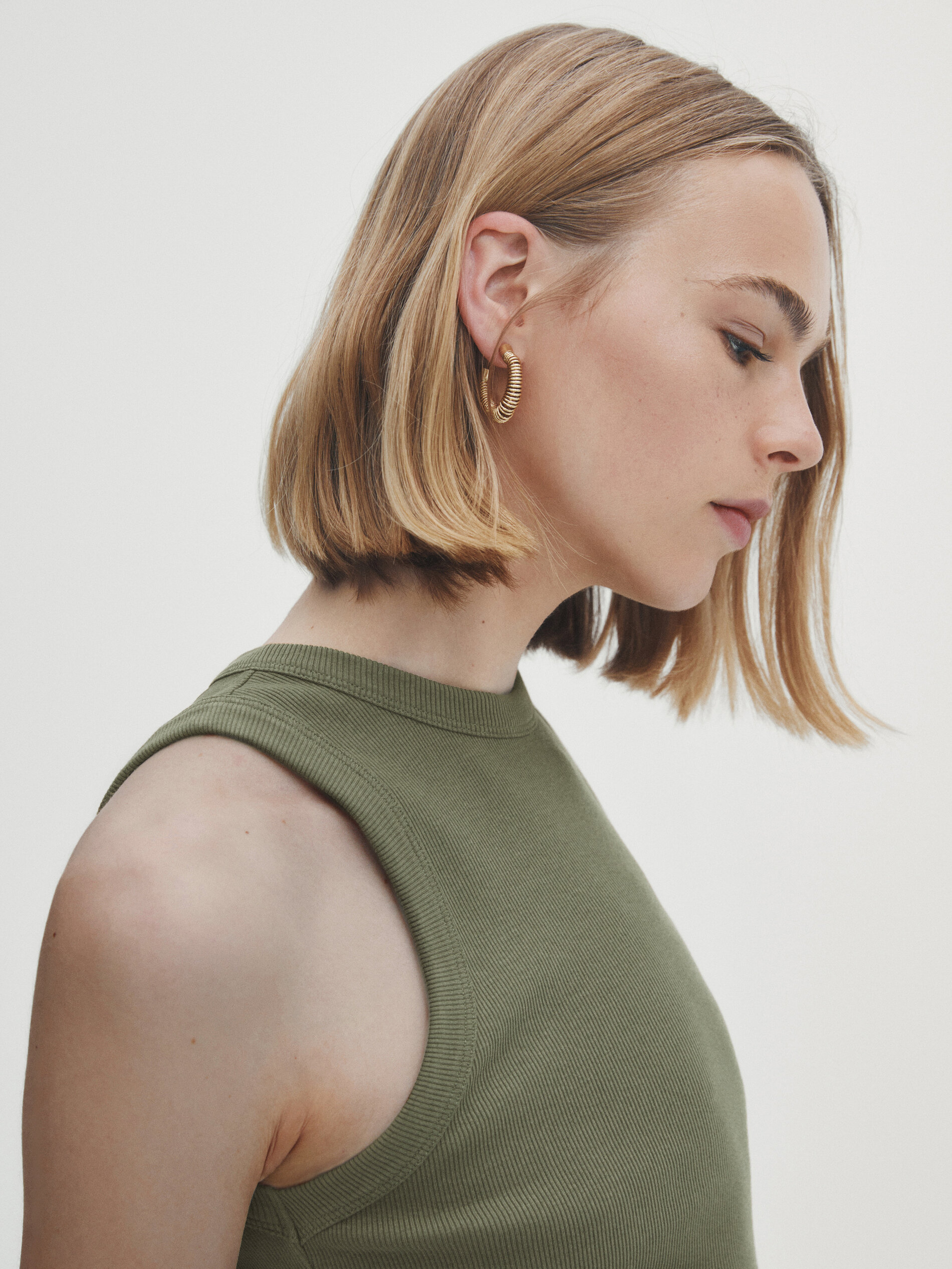 Top halter canalé - KAKI