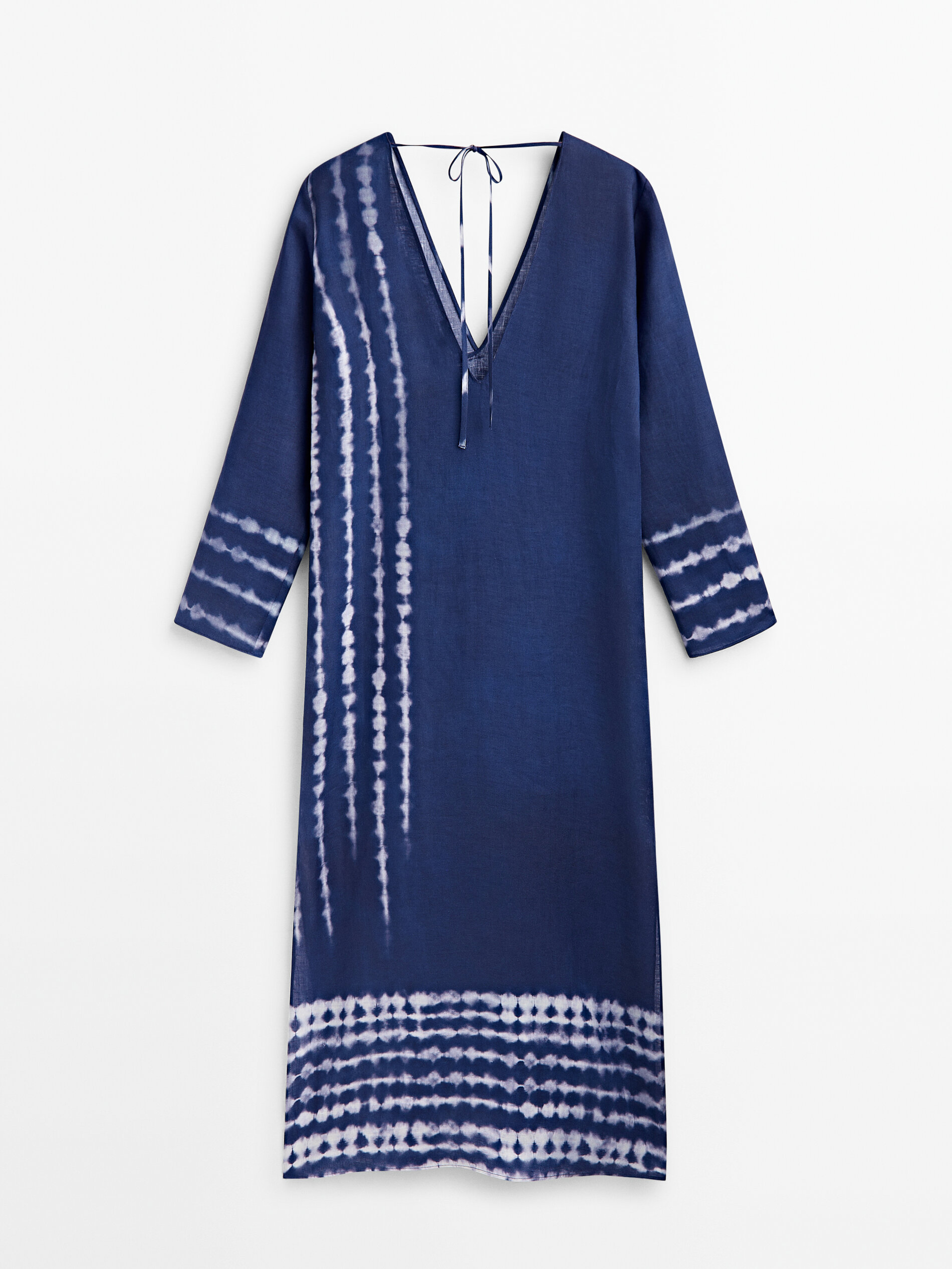 Kaftán 100% lino tie dye azul - Azul Claro