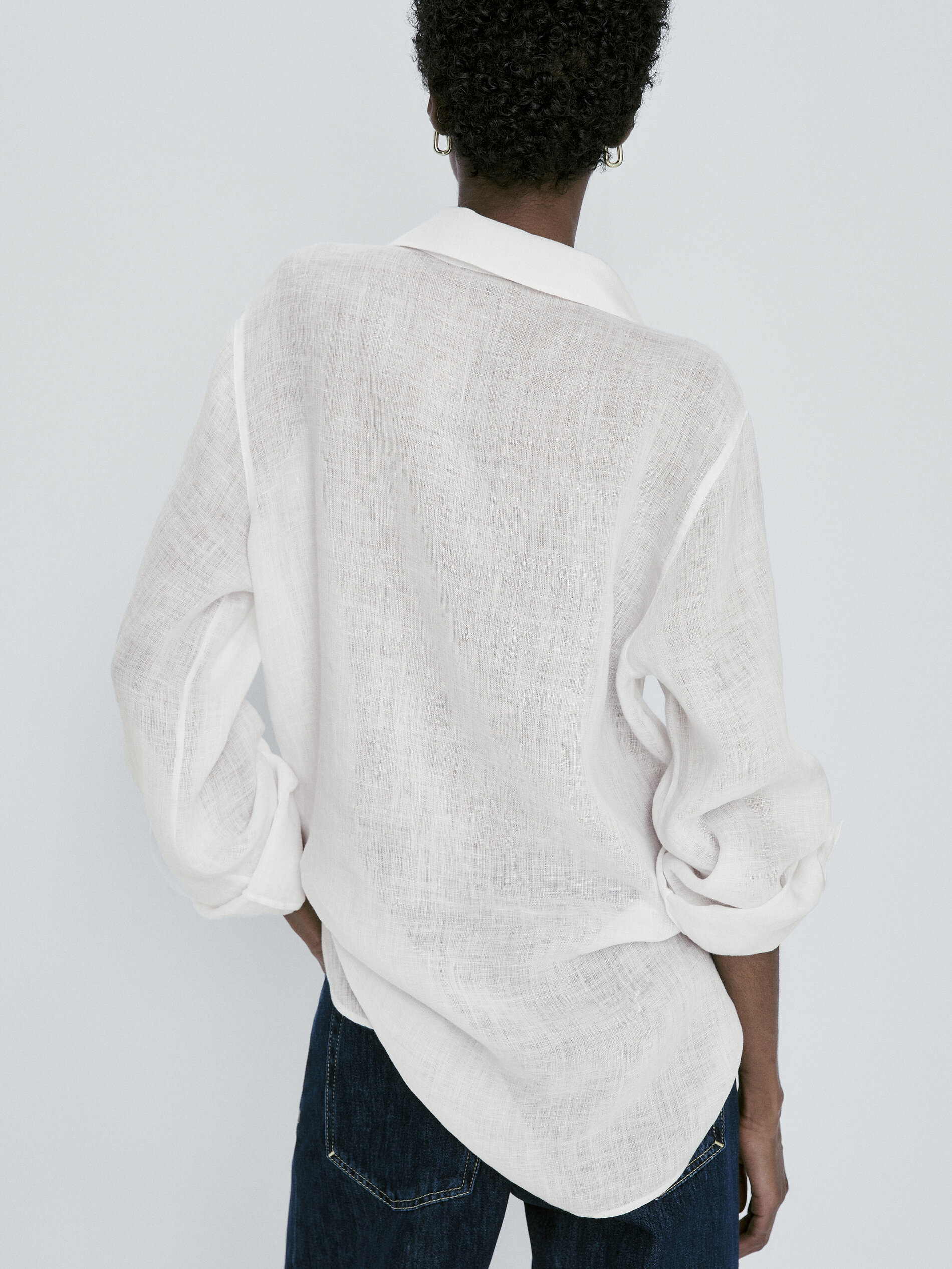 Camisa 100% lino bolsillos - BLANCO