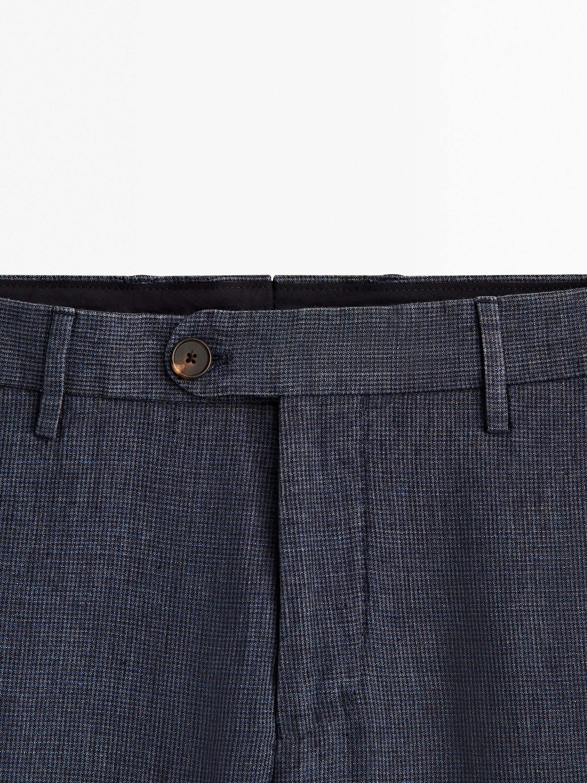 Pantalón traje lino lavado pata de gallo - AZUL