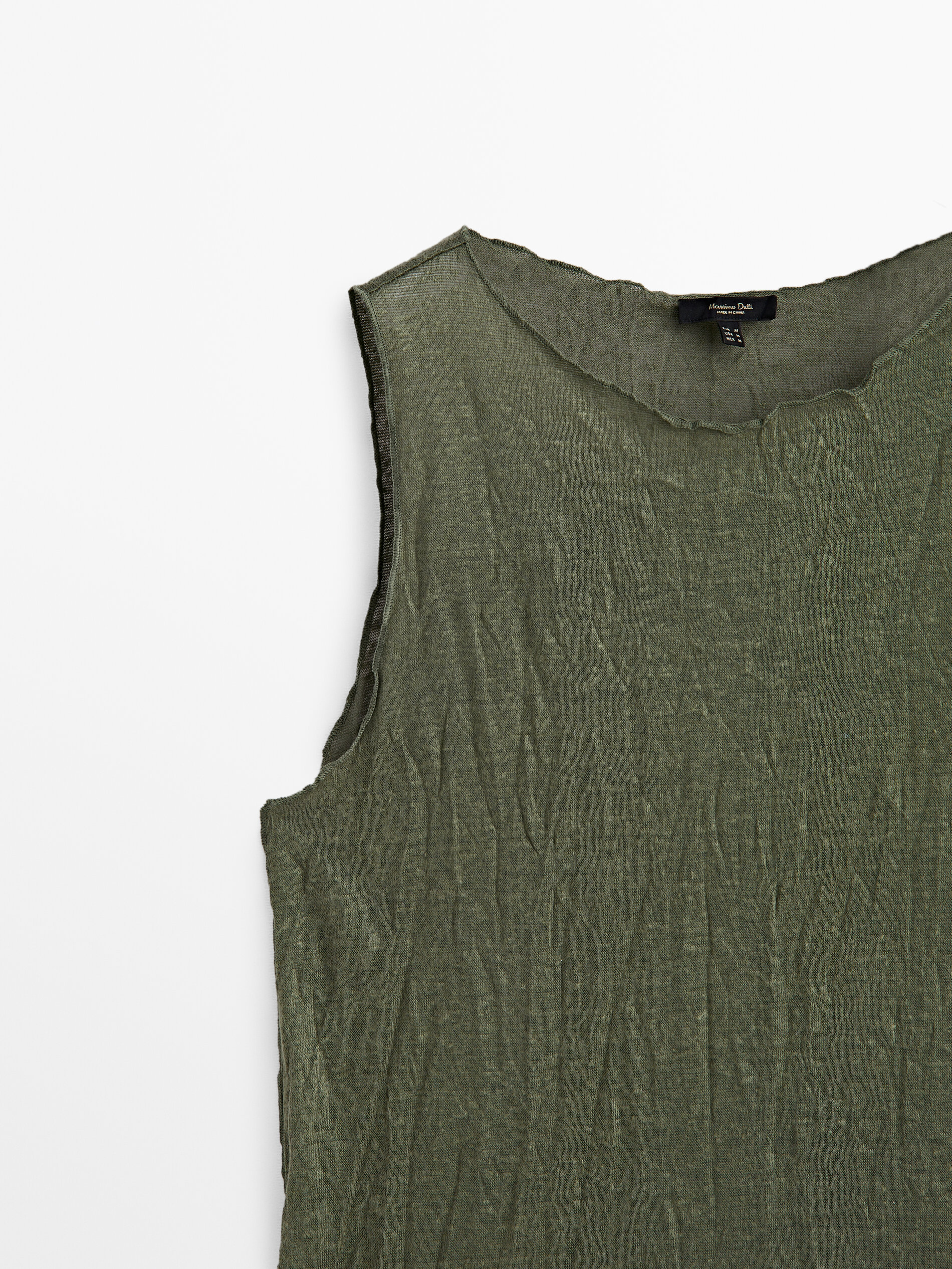 Camiseta mezcla lino efecto arrugado - KAKI CLARO