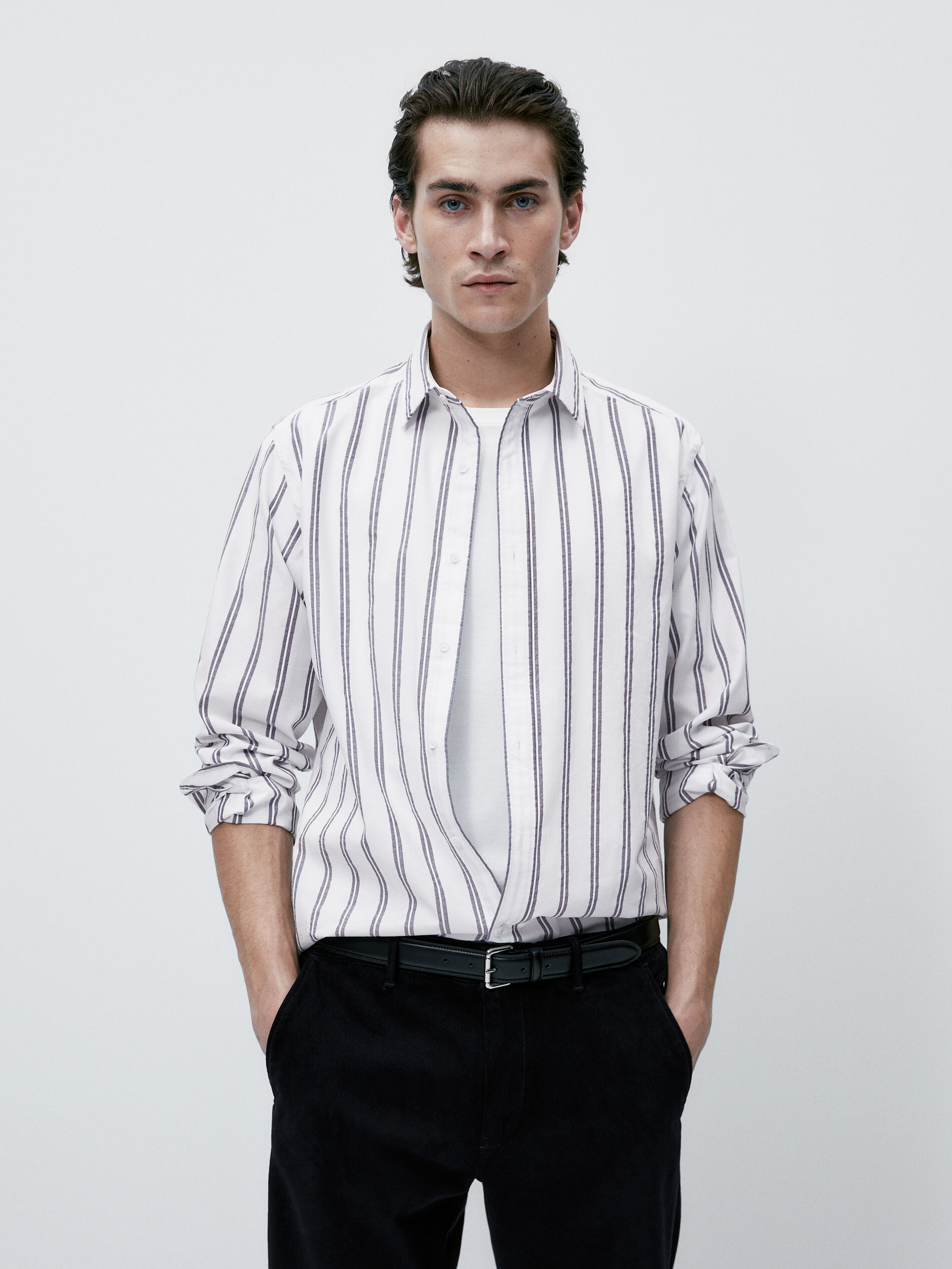 Camisa raya doble regular fit - AZUL MARINO