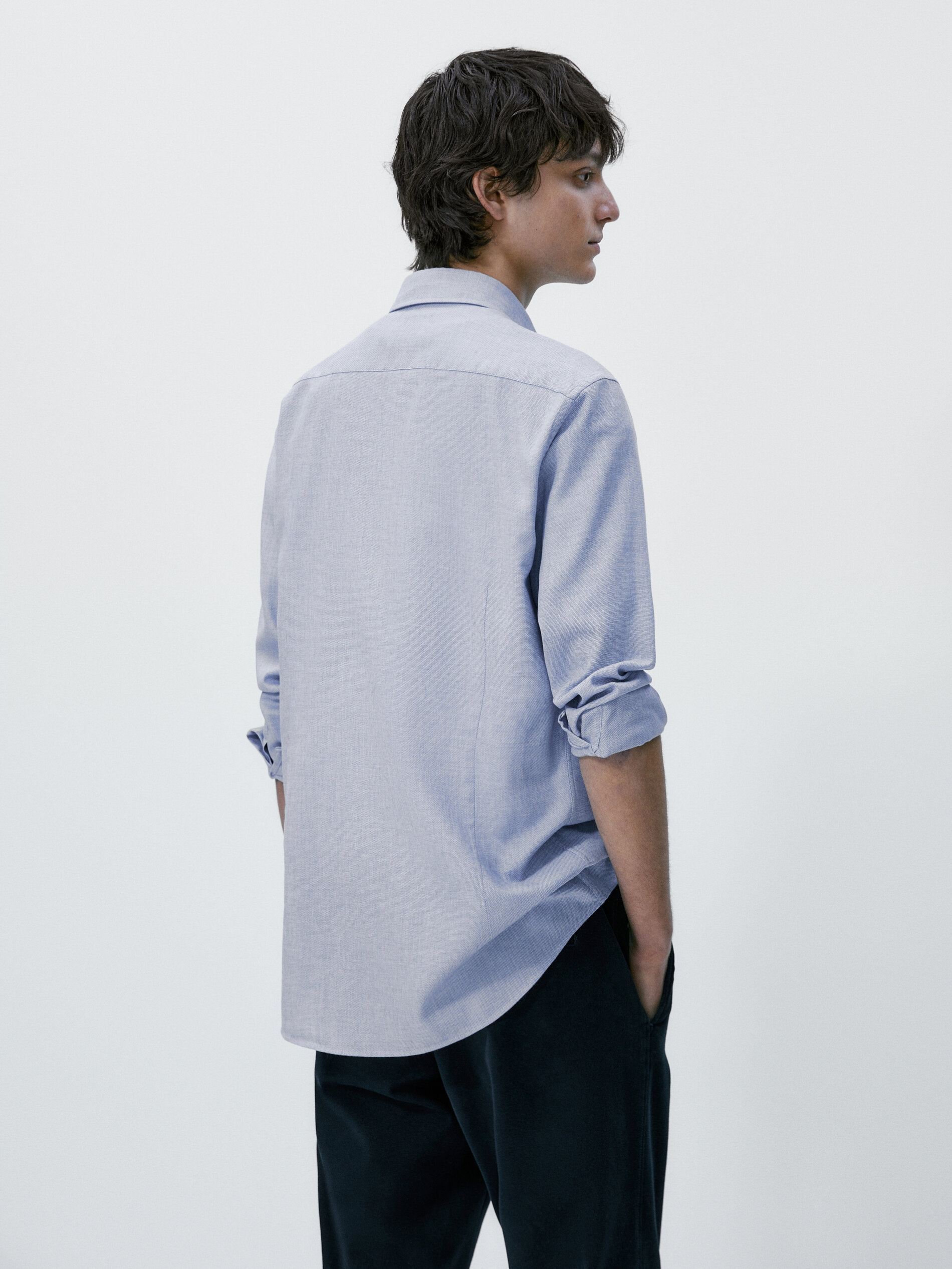 Camisa melange algodón slim fit - CELESTE