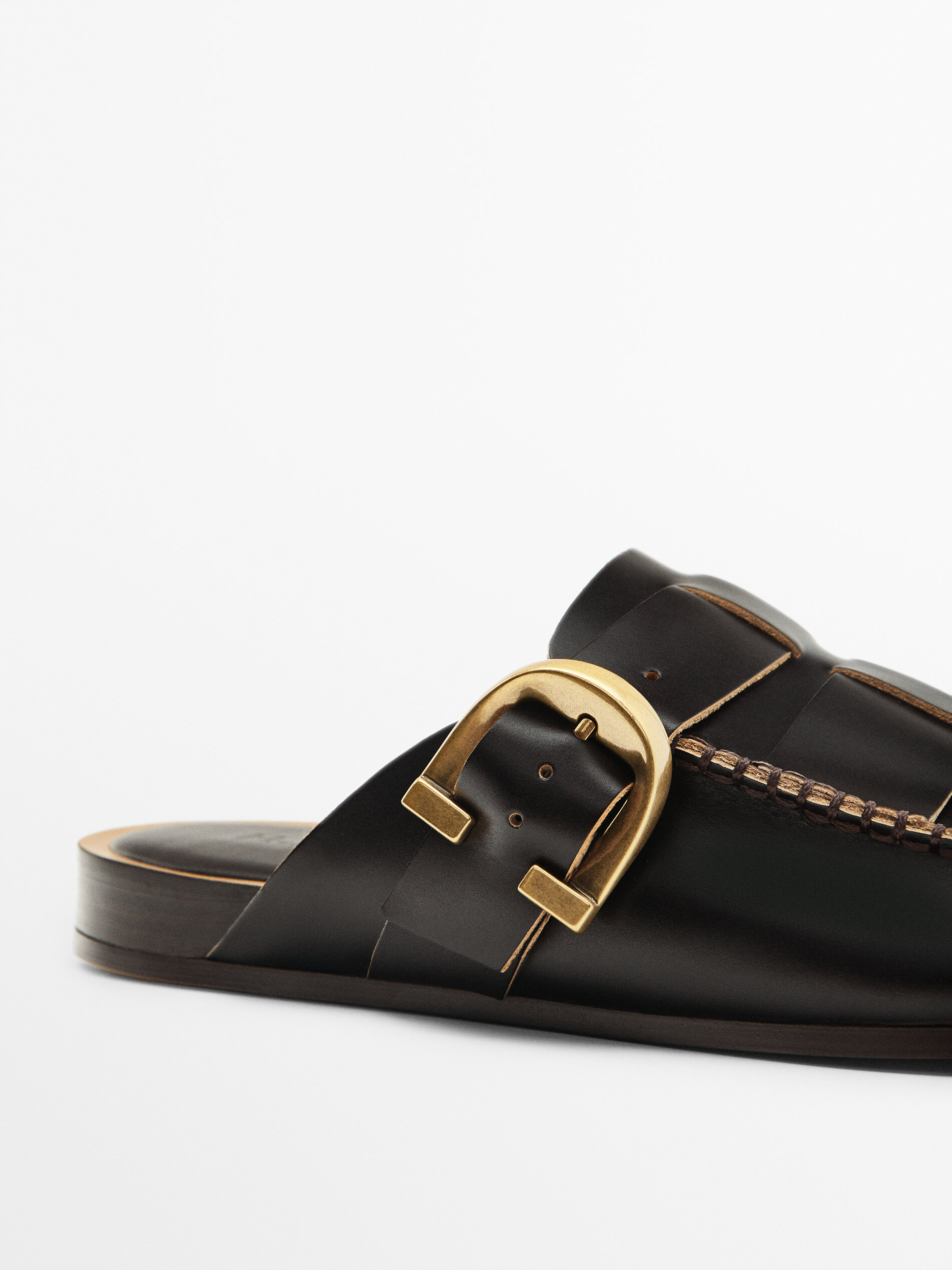 Zueco piel bordón piezas - MARRÓN