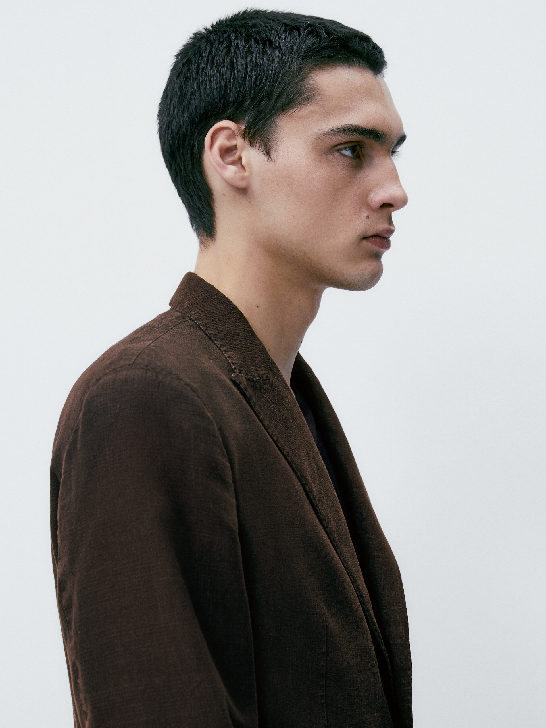 Americana traje con lino tintado falso cuadro - MARRÓN