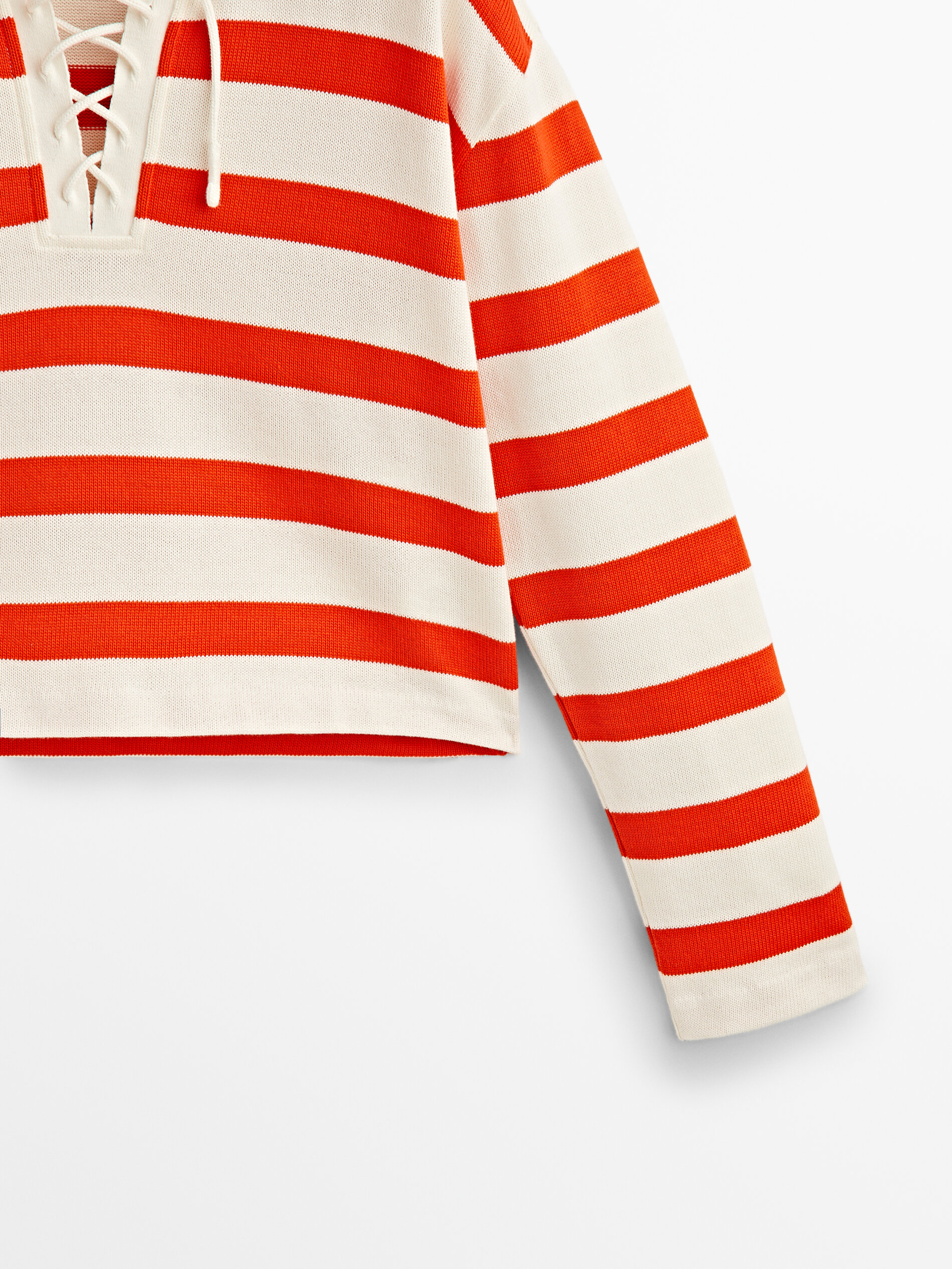 Sudadera rayas cuello polo tiras cruzadas - ROJO