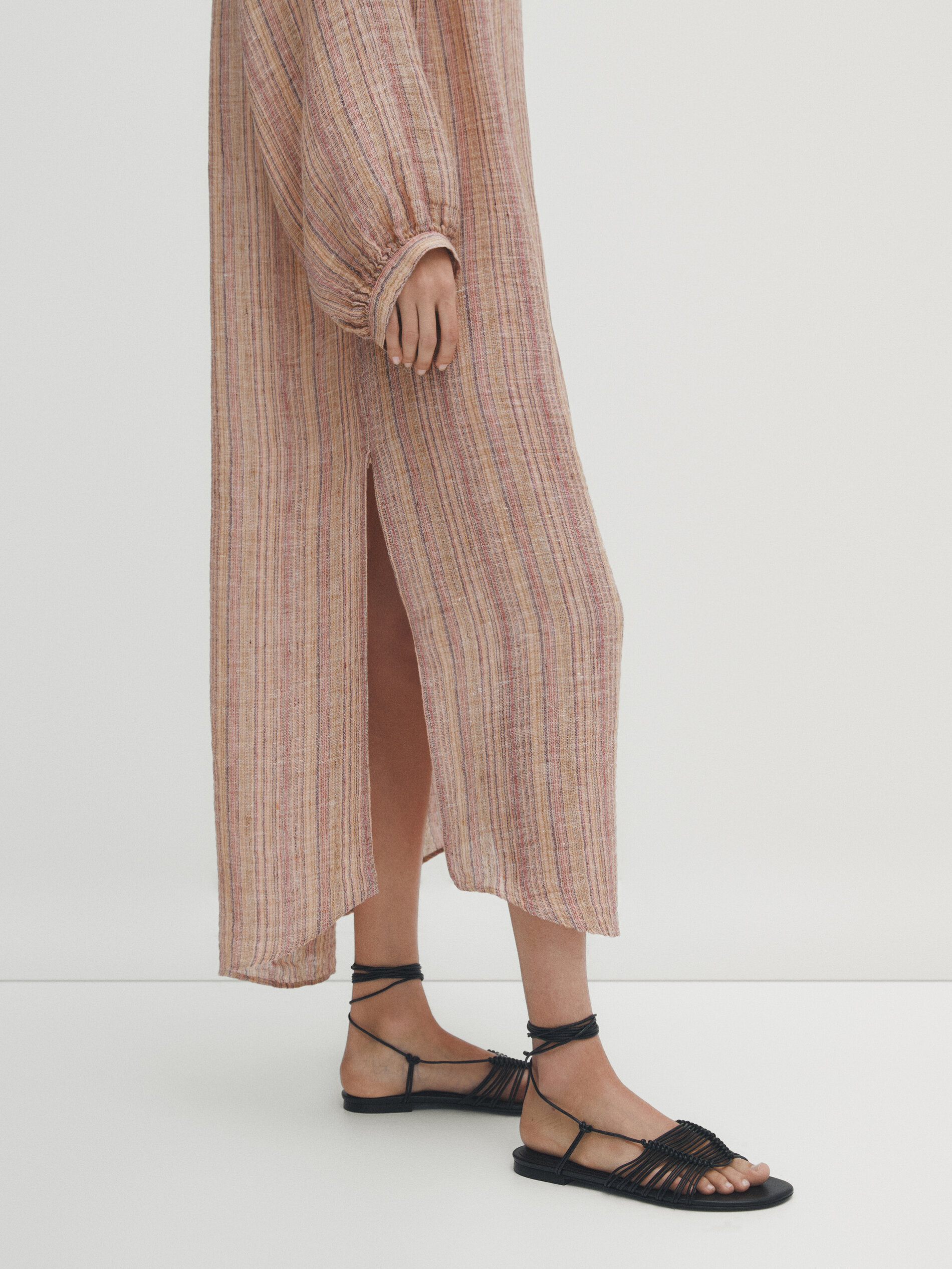 Vestido túnica rayas mezcla lino - Combinado