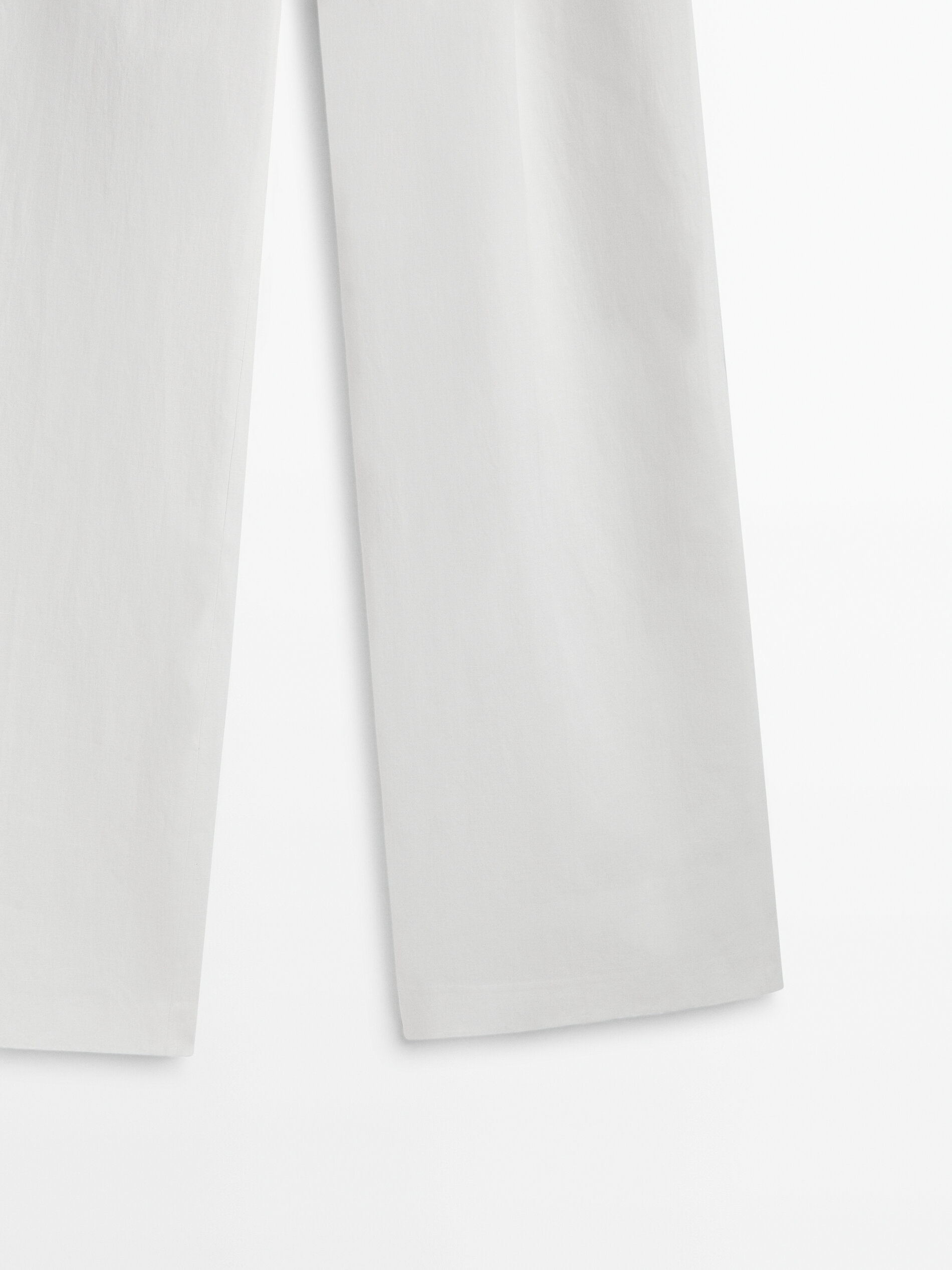 Pantalón ancho lino encerado tira abotonada - BLANCO