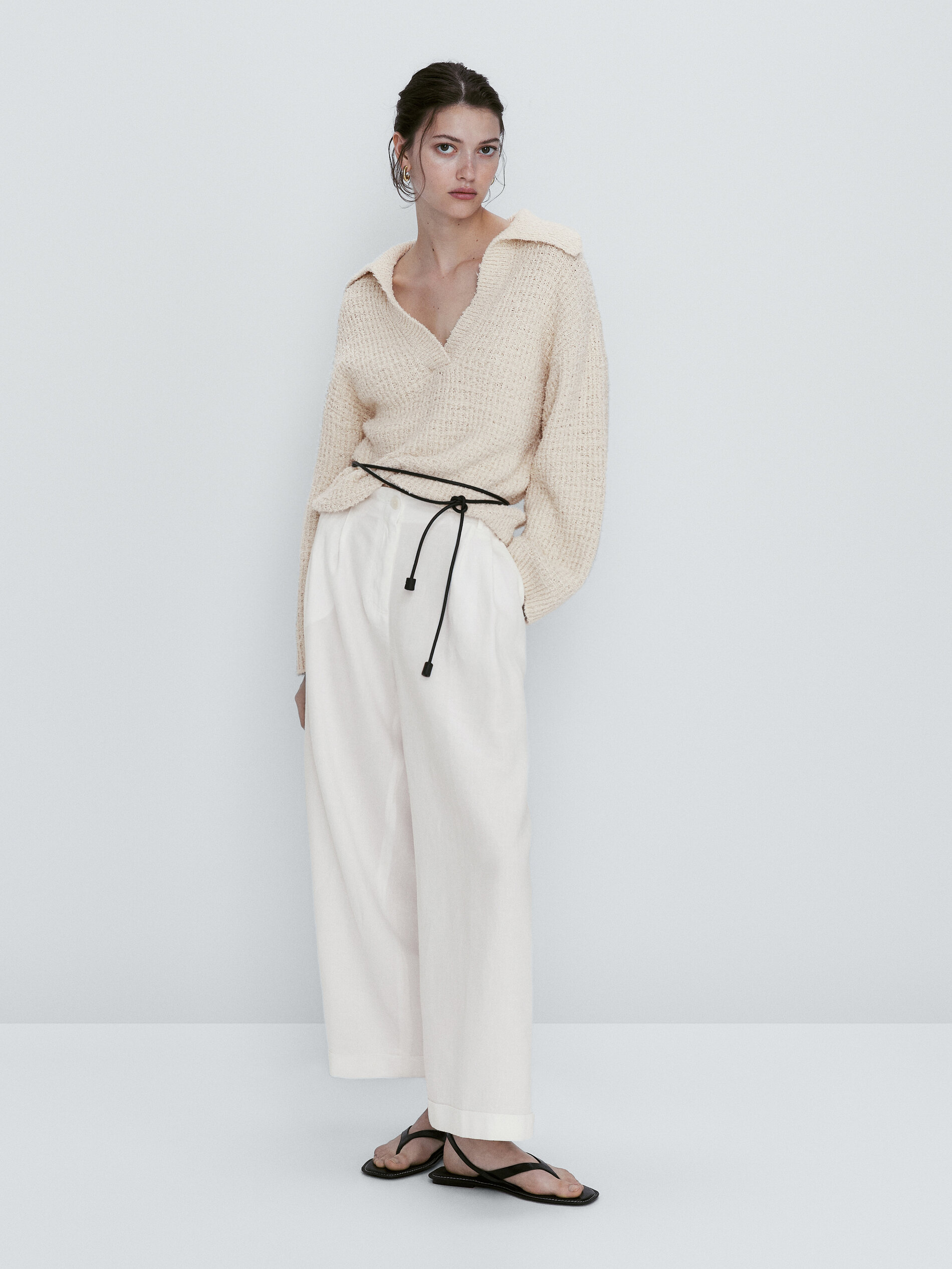 Pantalón pinzas mezcla lino - CRUDO