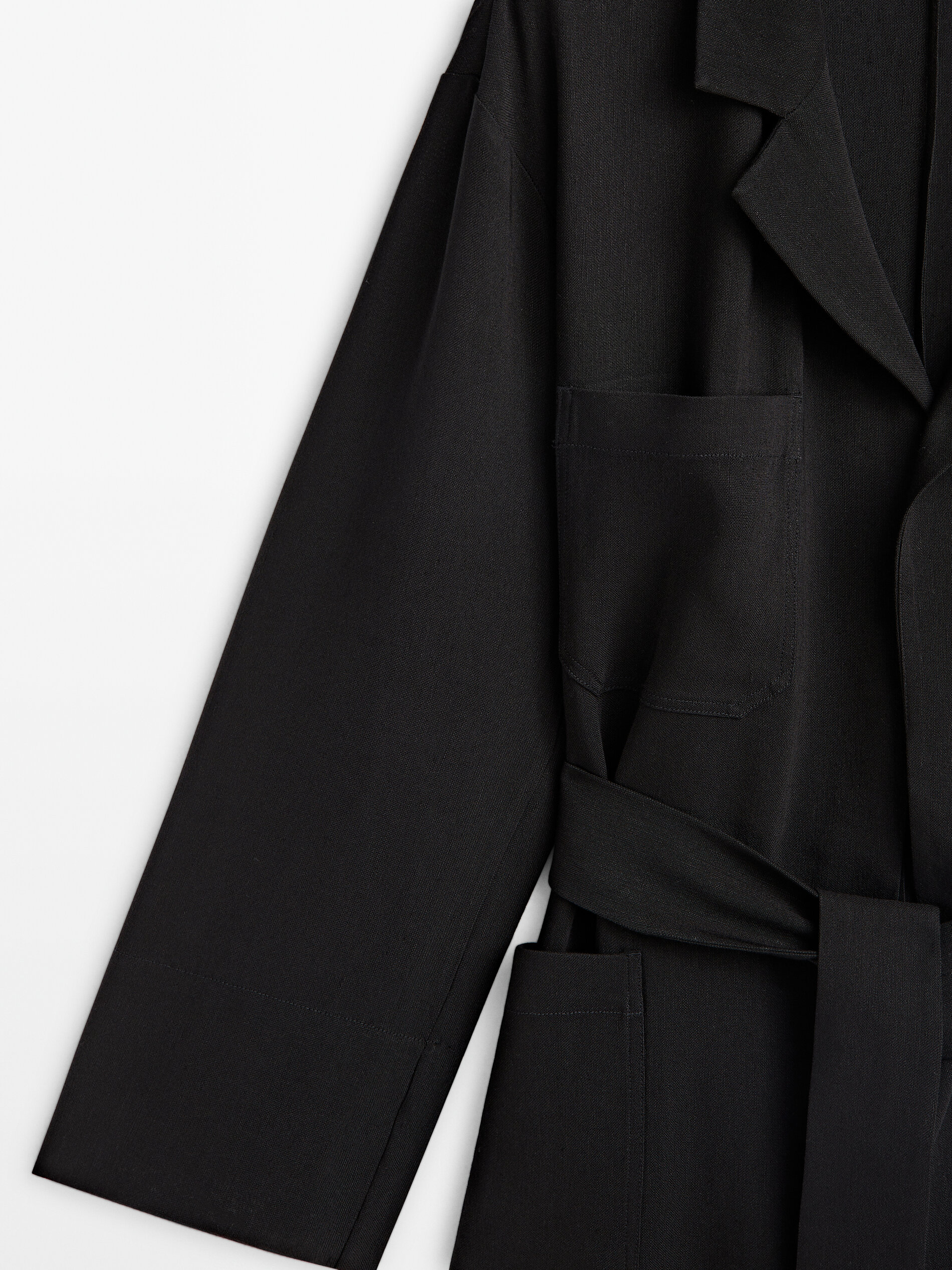 Americana fluida con lino lazada - NEGRO