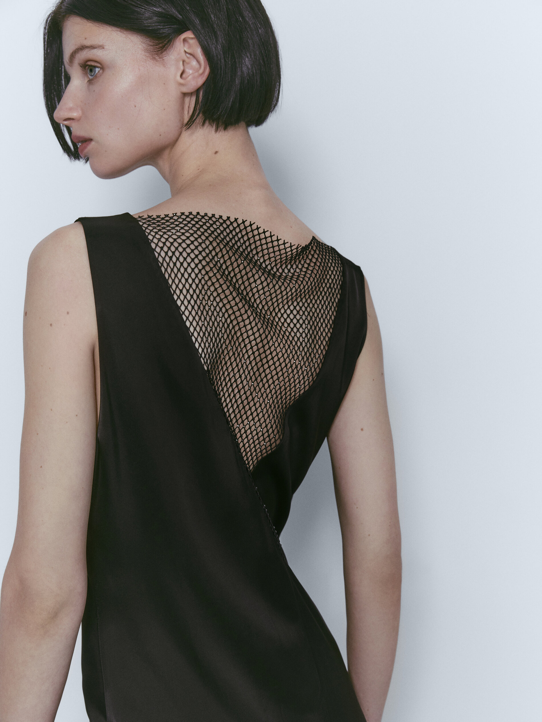 Vestido largo detalle malla abalorios - NEGRO