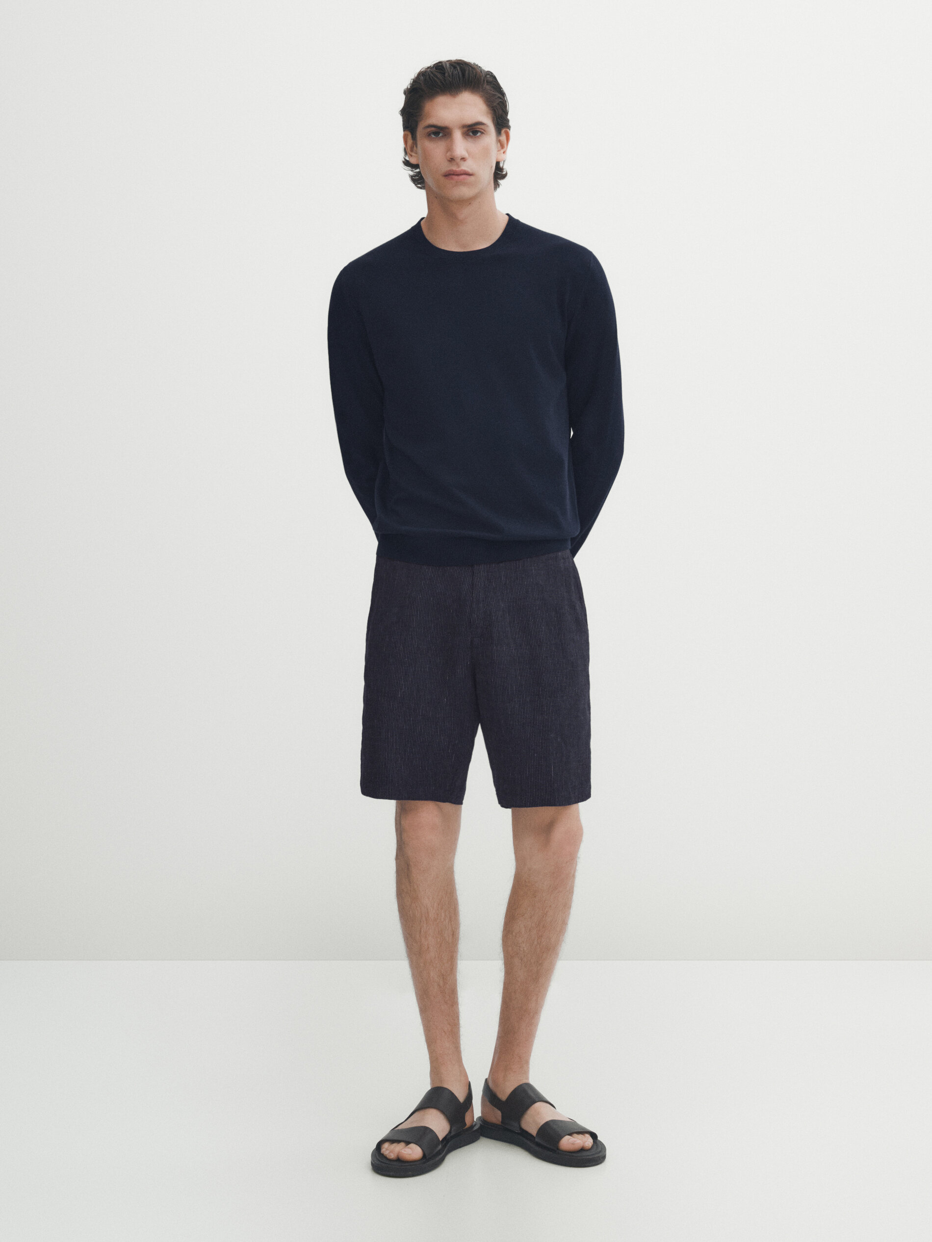 Bermuda mil rayas 100% lino - AZUL MARINO