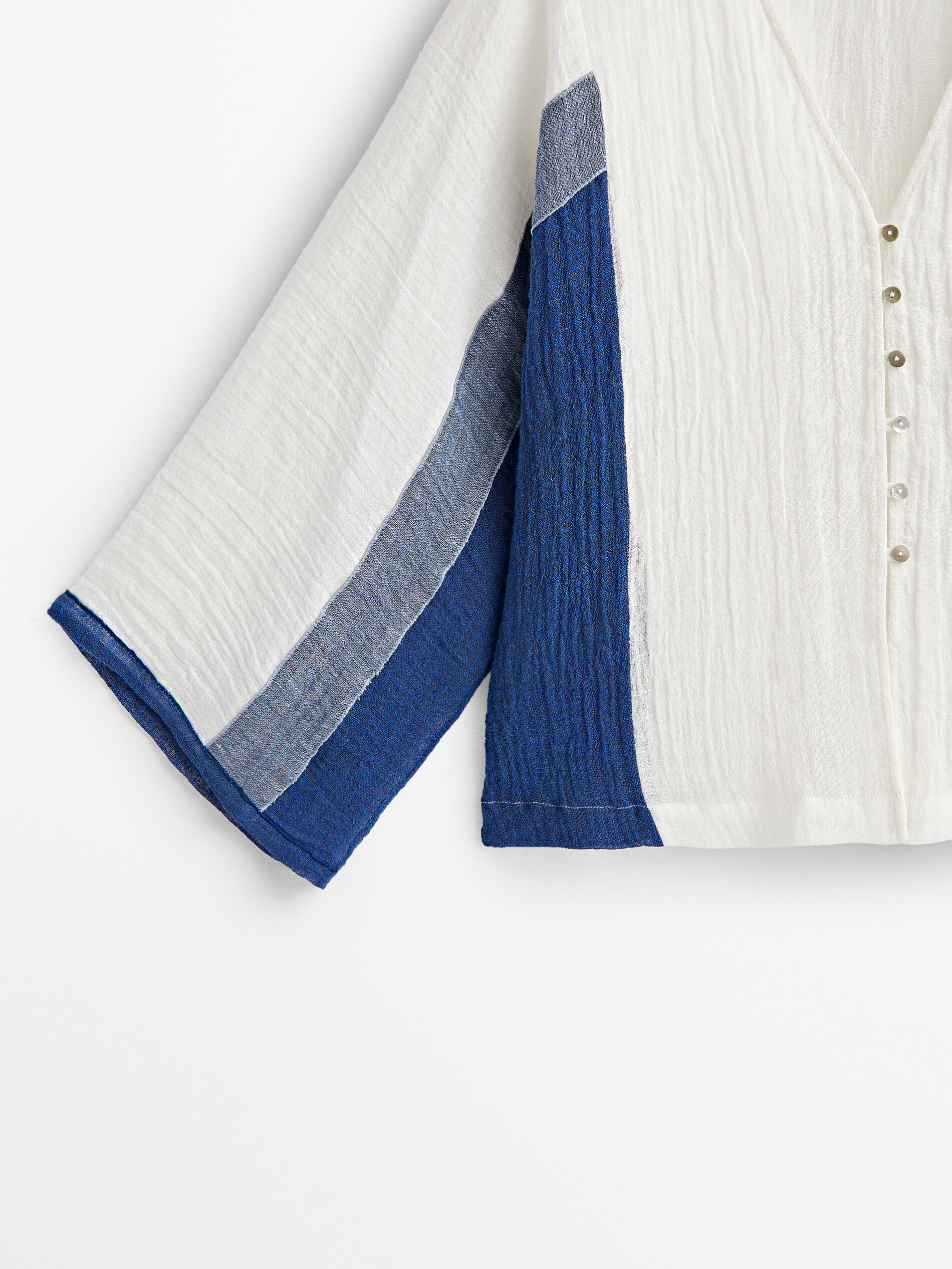 Camisa mezcla lino gofrado combinado - BLANCO