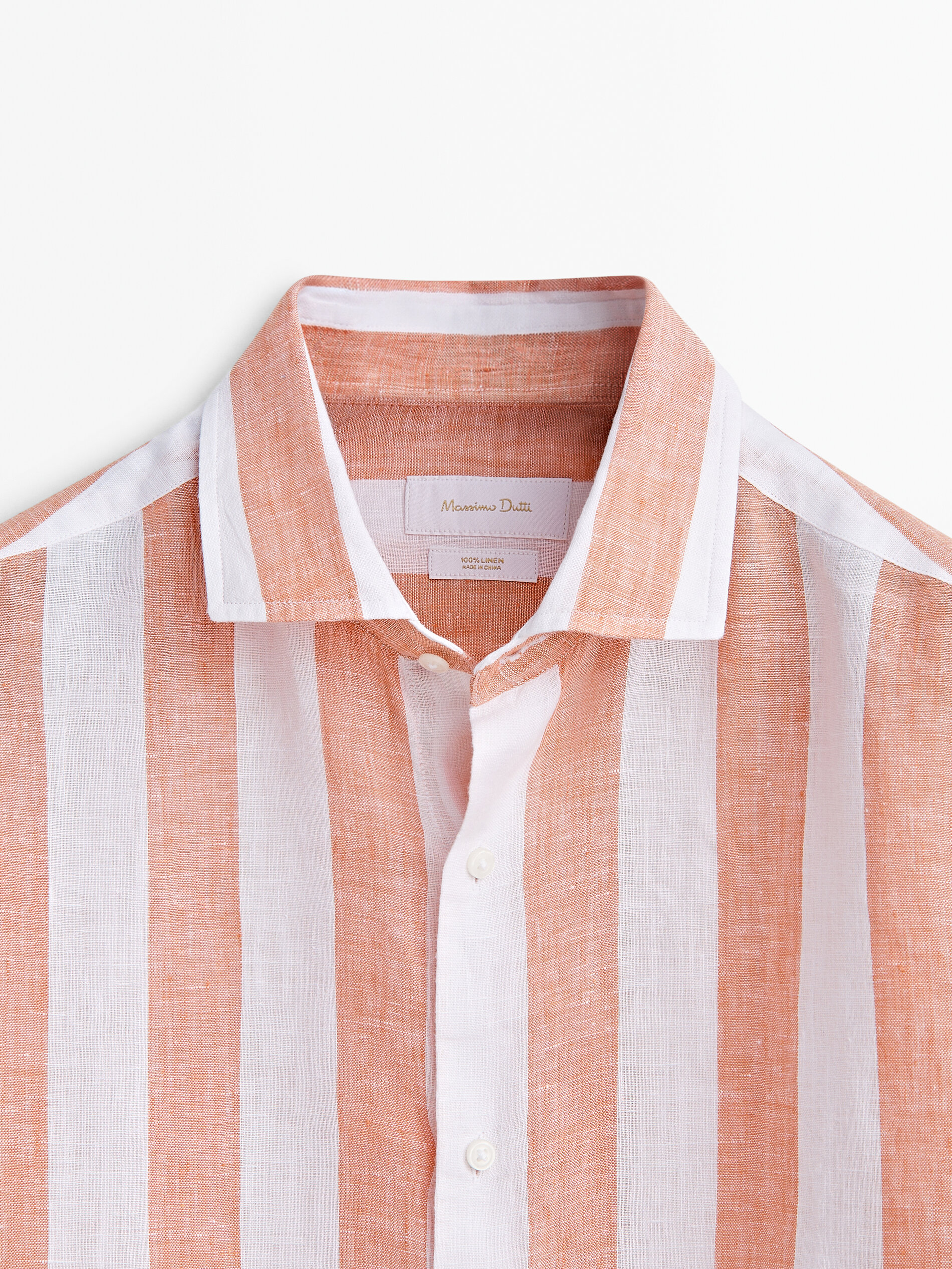 Camisa rayas anchas lino melange slim fit - CALDERA OSCURO