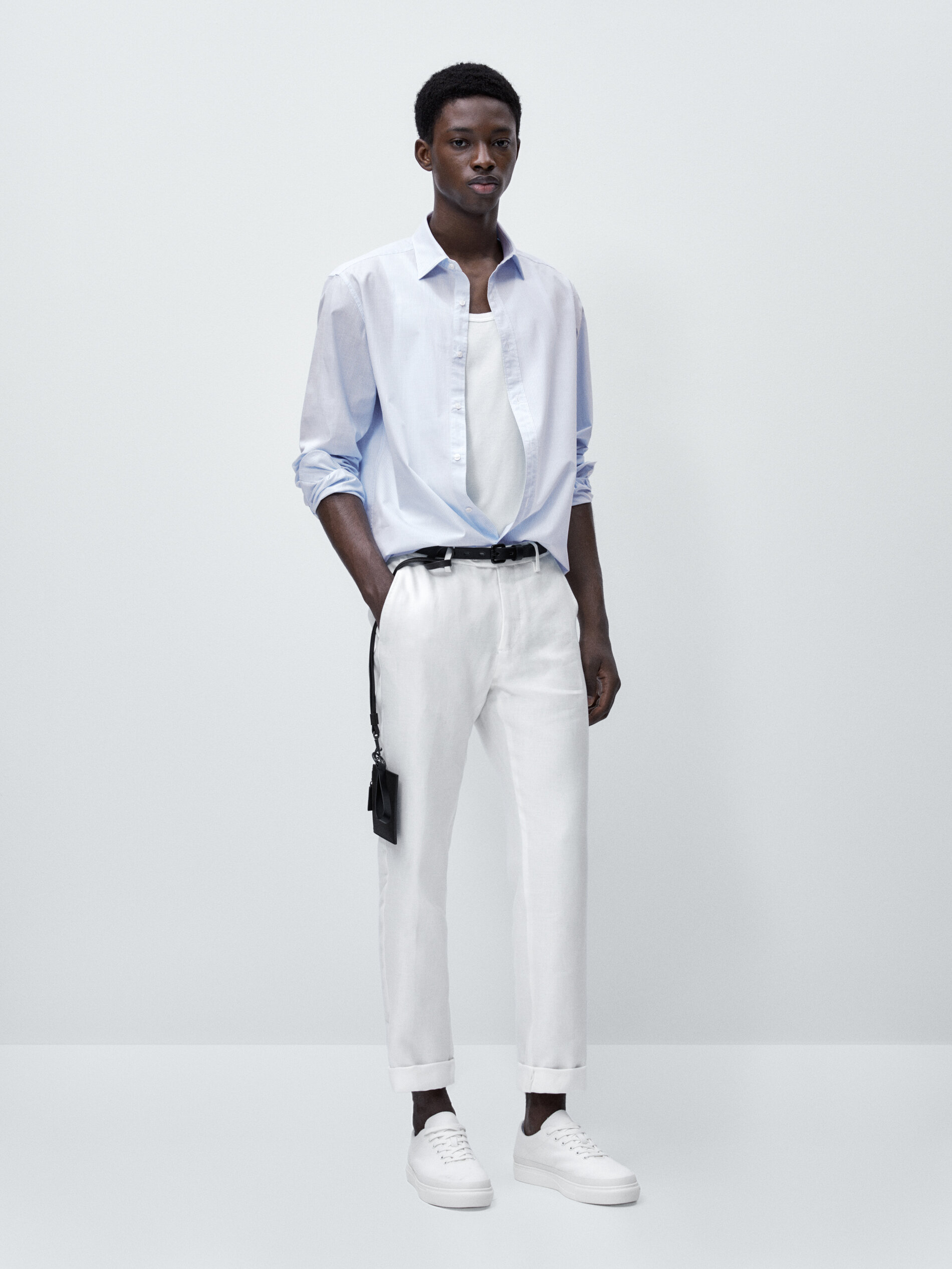 Camisa mil rayas algodón flamé slim fit - CELESTE