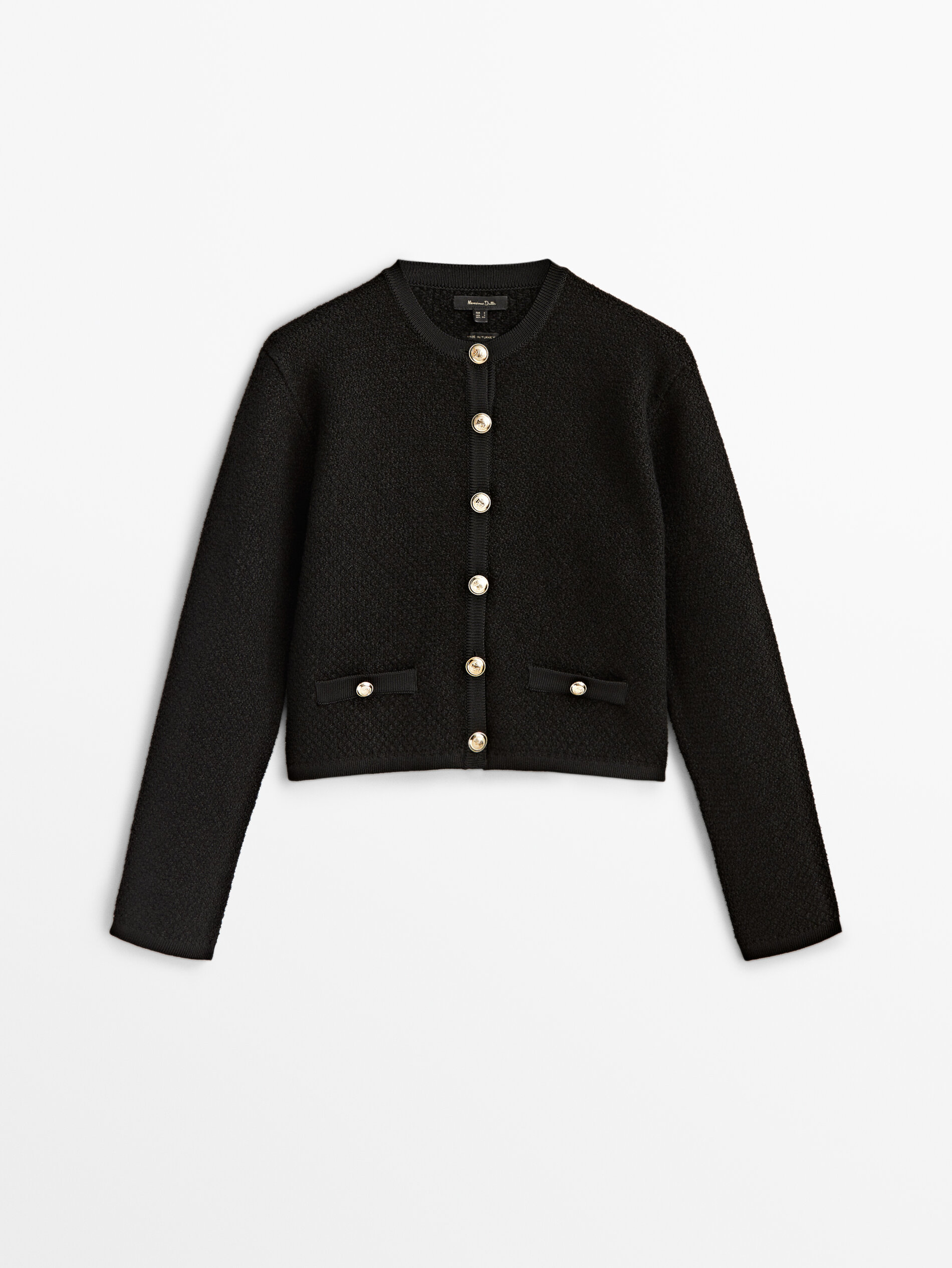 Cárdigan punto bouclé bolsillos - NEGRO