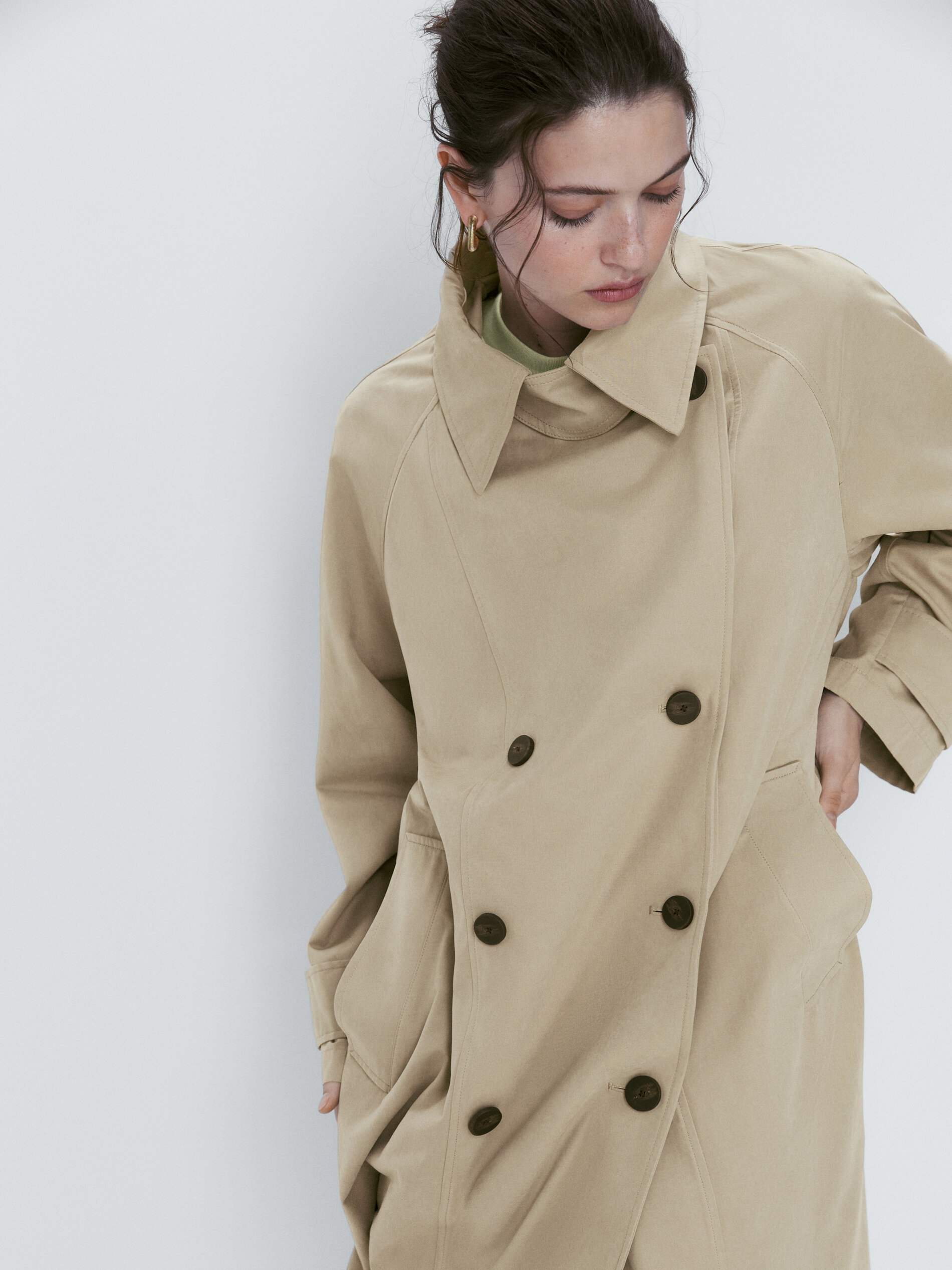 Chaqueta trench con algodón - BEIGE